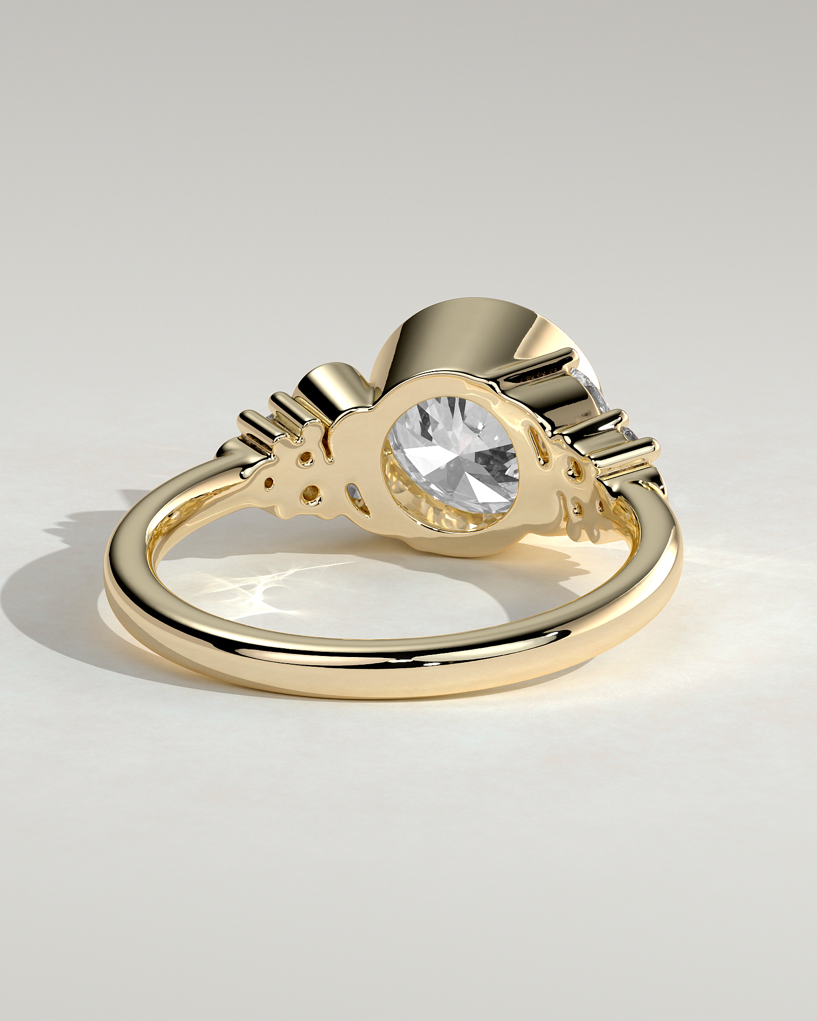 Alessia - Round Bezel Solitaire with Clustered Round-Marquise Mixed Set Shoulder Stones Engagement Ring - 18k Yellow Gold