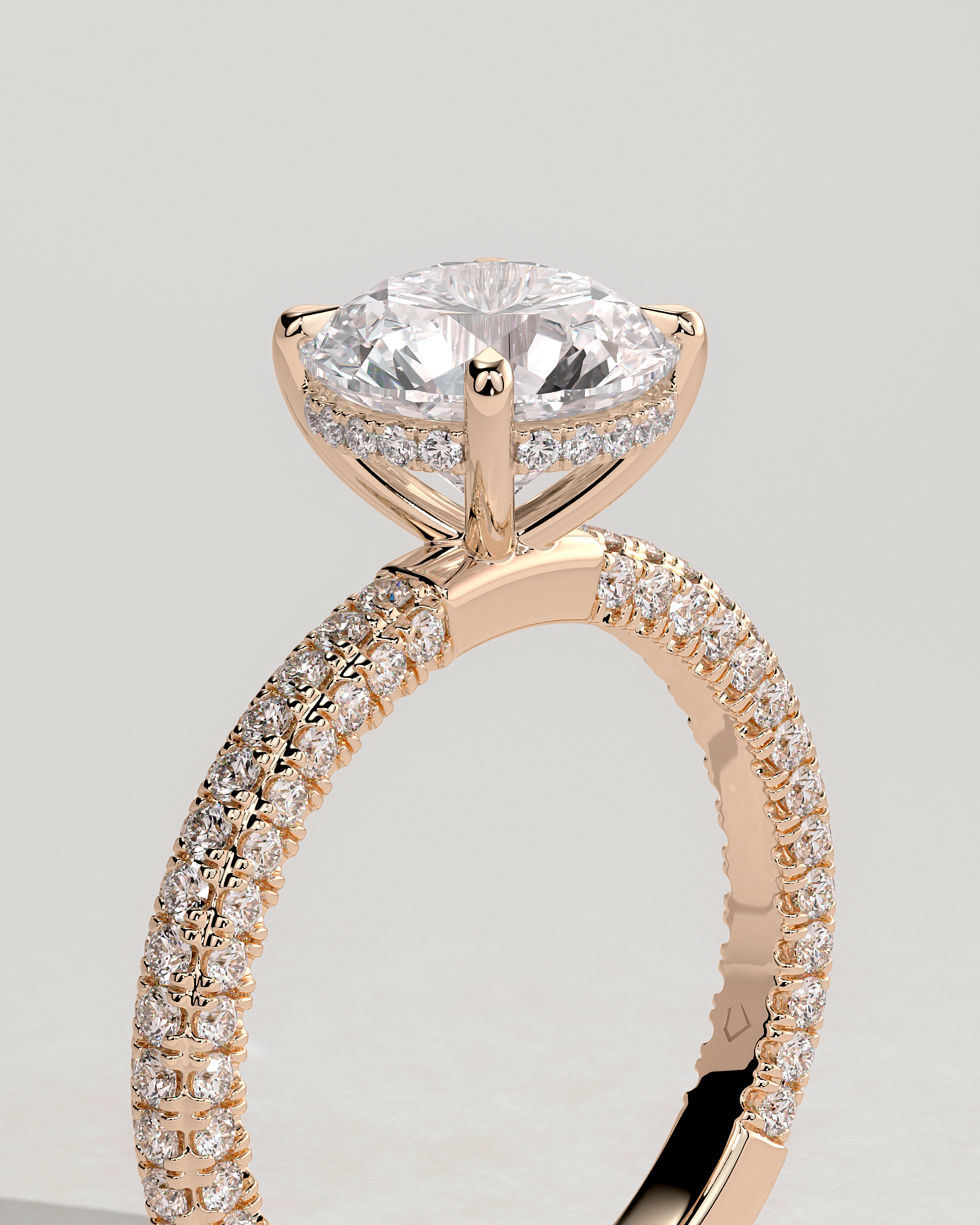 Alex  4 Claw Triple Pave Solitaire - 18k Rose Gold