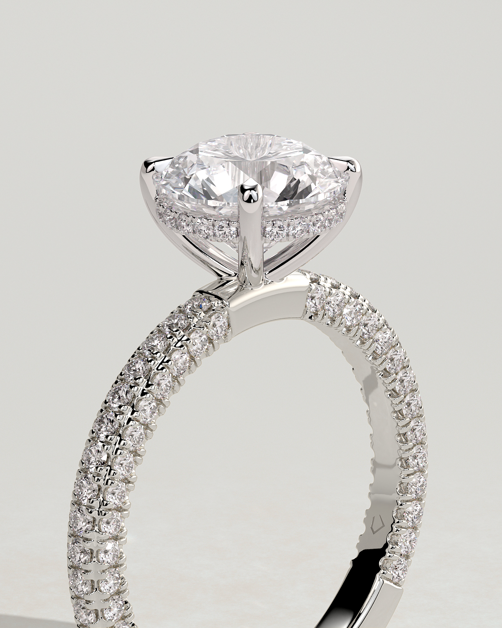 Alex  4 Claw Triple Pave Solitaire - 18k White Gold
