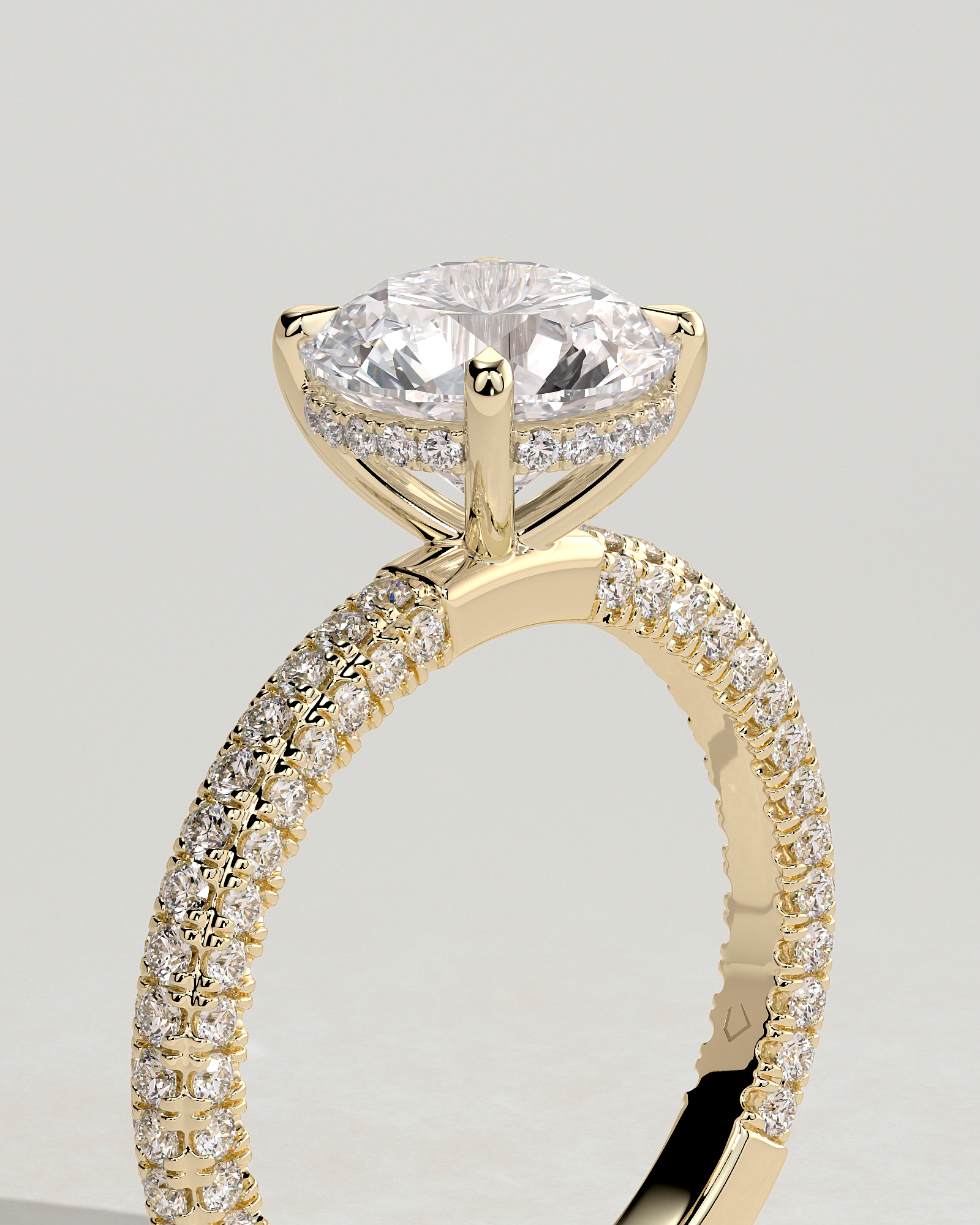 Alex  4 Claw Triple Pave Solitaire - 18k Yellow Gold