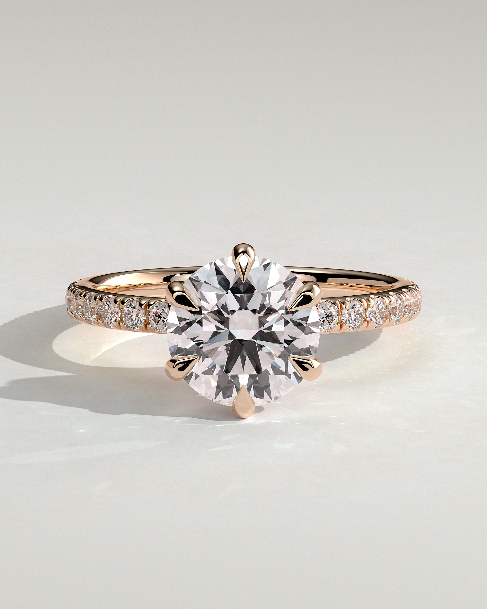Alexandria  6 Claw Pav Round Solitaire - 18k Rose Gold