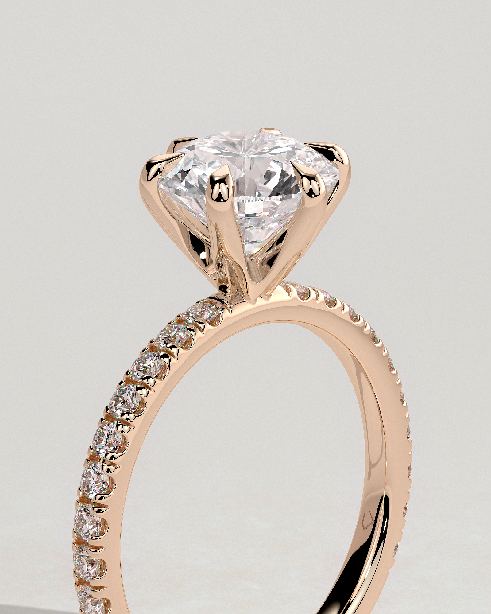 Alexandria  6 Claw Pav Round Solitaire - 18k Rose Gold