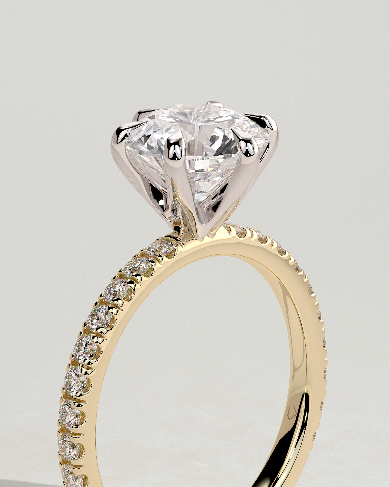 Alexandria  6 Claw Pav Round Solitaire - 18k Yellow Gold / 18k White Gold
