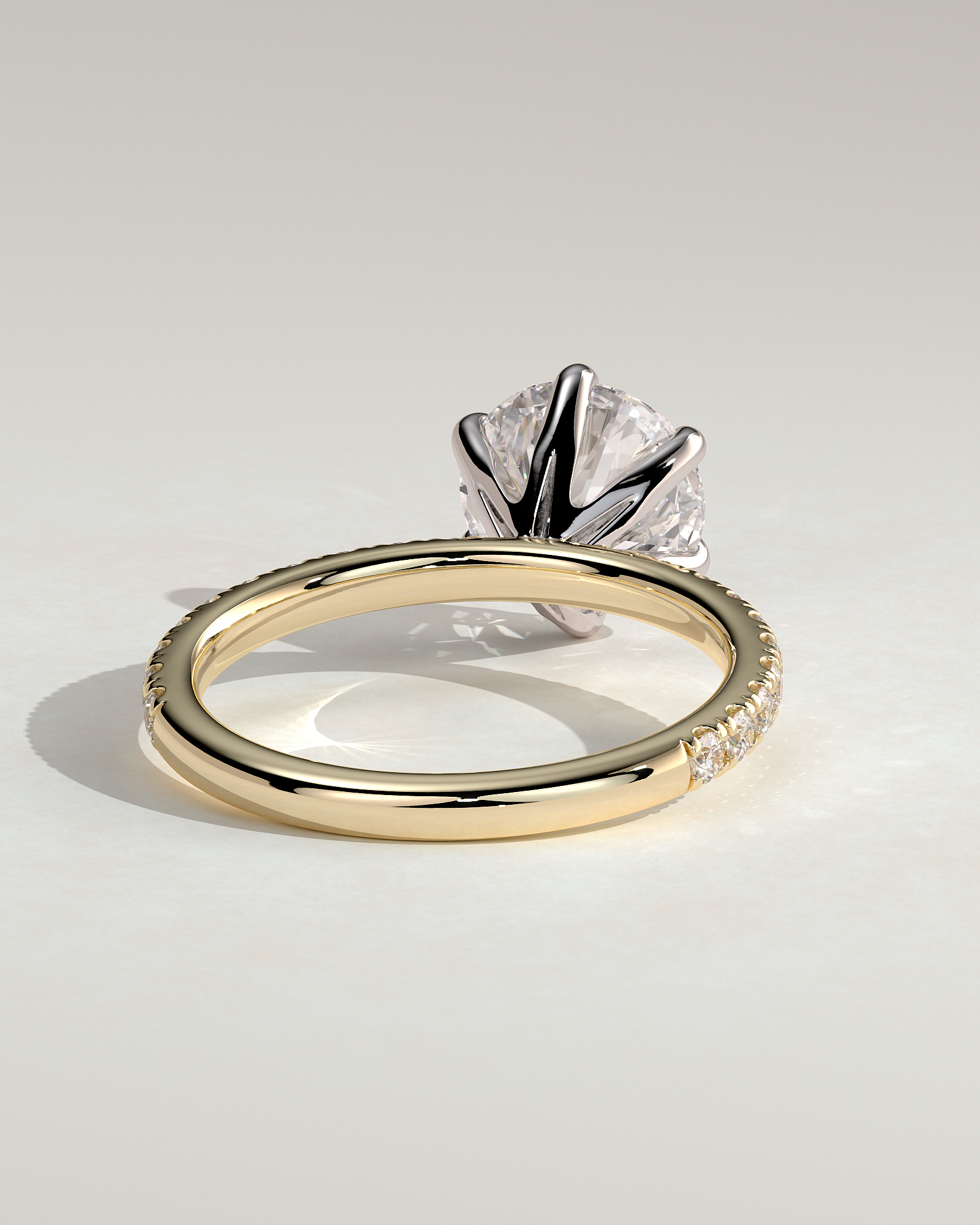 Alexandria  6 Claw Pav Round Solitaire - 18k Yellow Gold / 18k White Gold