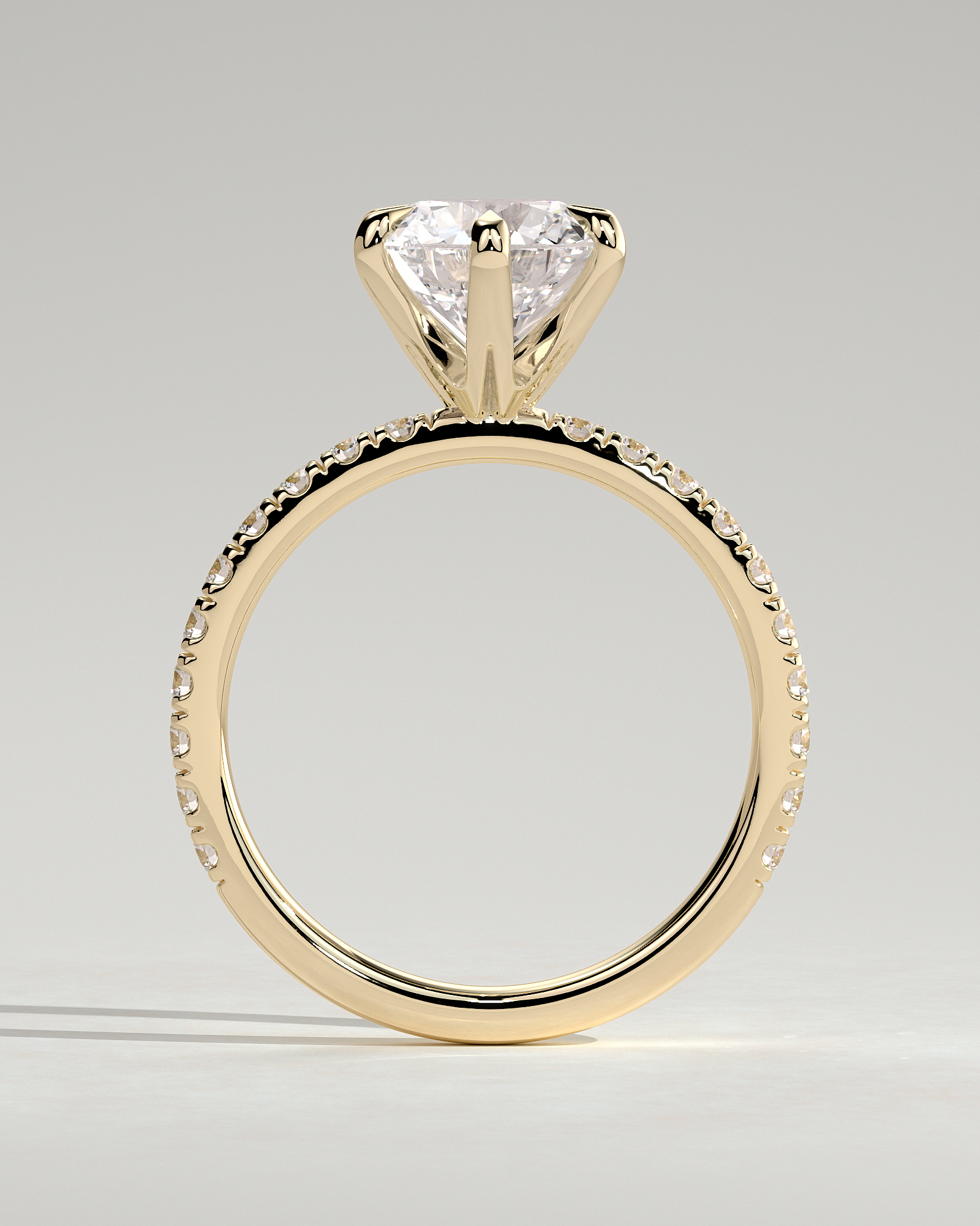 Alexandria  6 Claw Pav Round Solitaire - 18k Yellow Gold