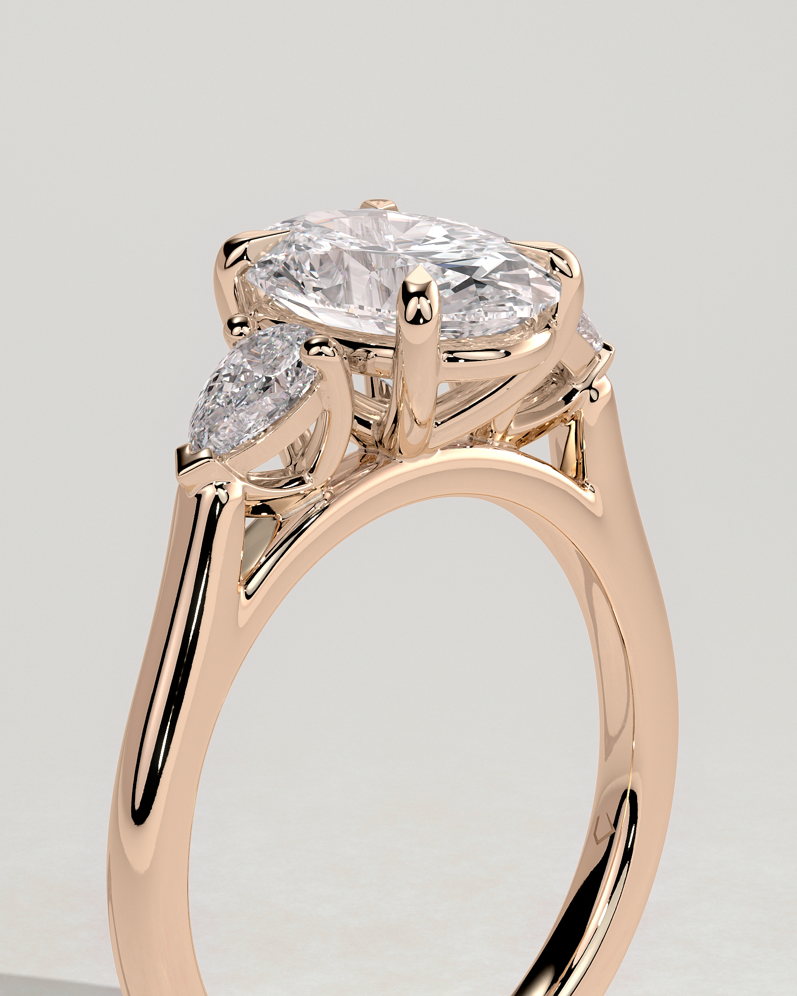 Alexia  Oval Trilogy Ring - 18k Rose Gold