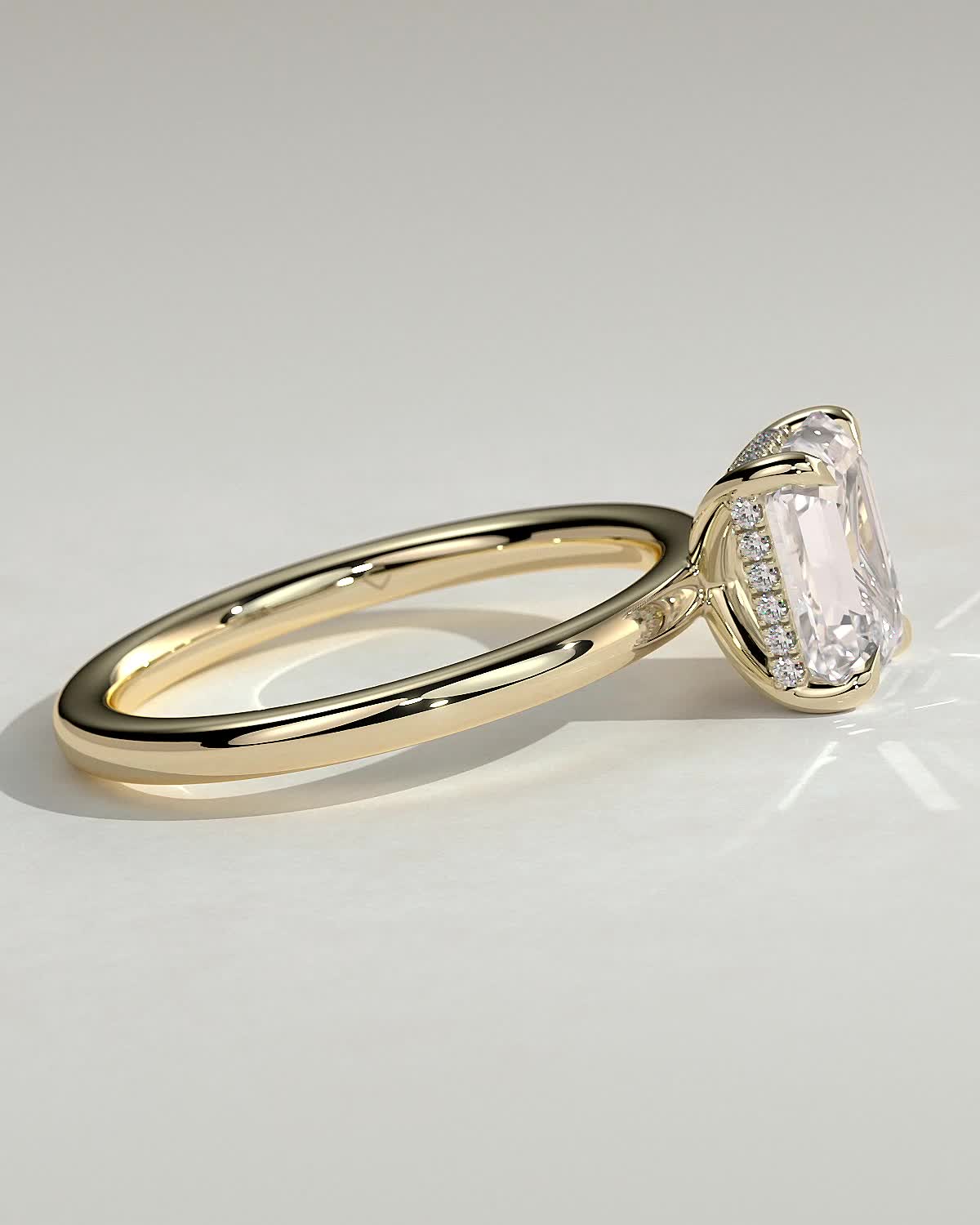 Alice - Emerald 4 Claw Solitaire with Hidden Halo Engagement Ring - 18k Yellow Gold