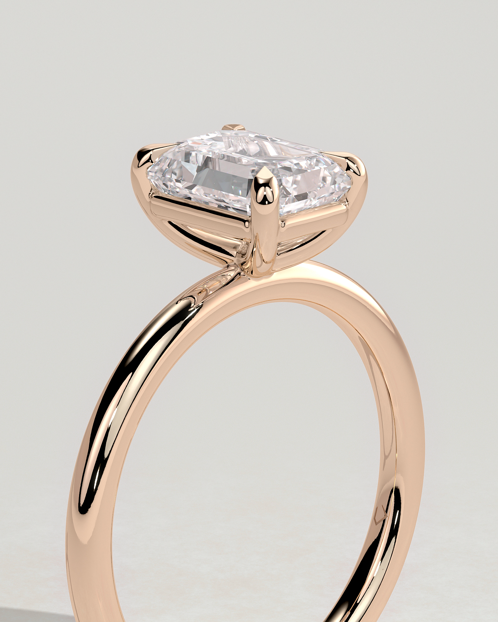 Alina - 4 Claw Emerald Solitaire - 18k Rose Gold High Setting