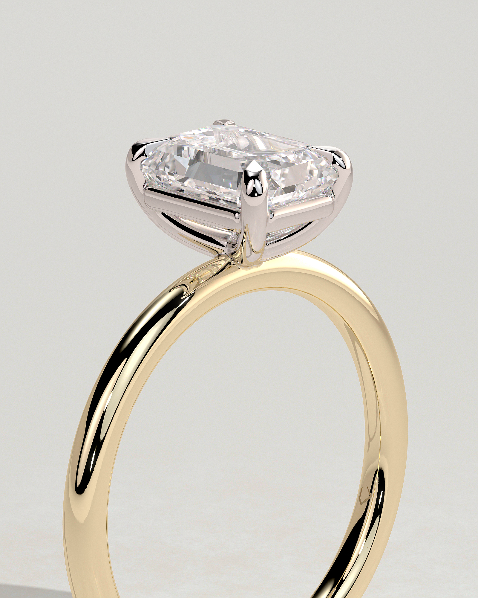 Alina - Emerald 4 Claw Solitaire Engagement Ring - 18k Yellow Gold / 18k White Gold High Setting