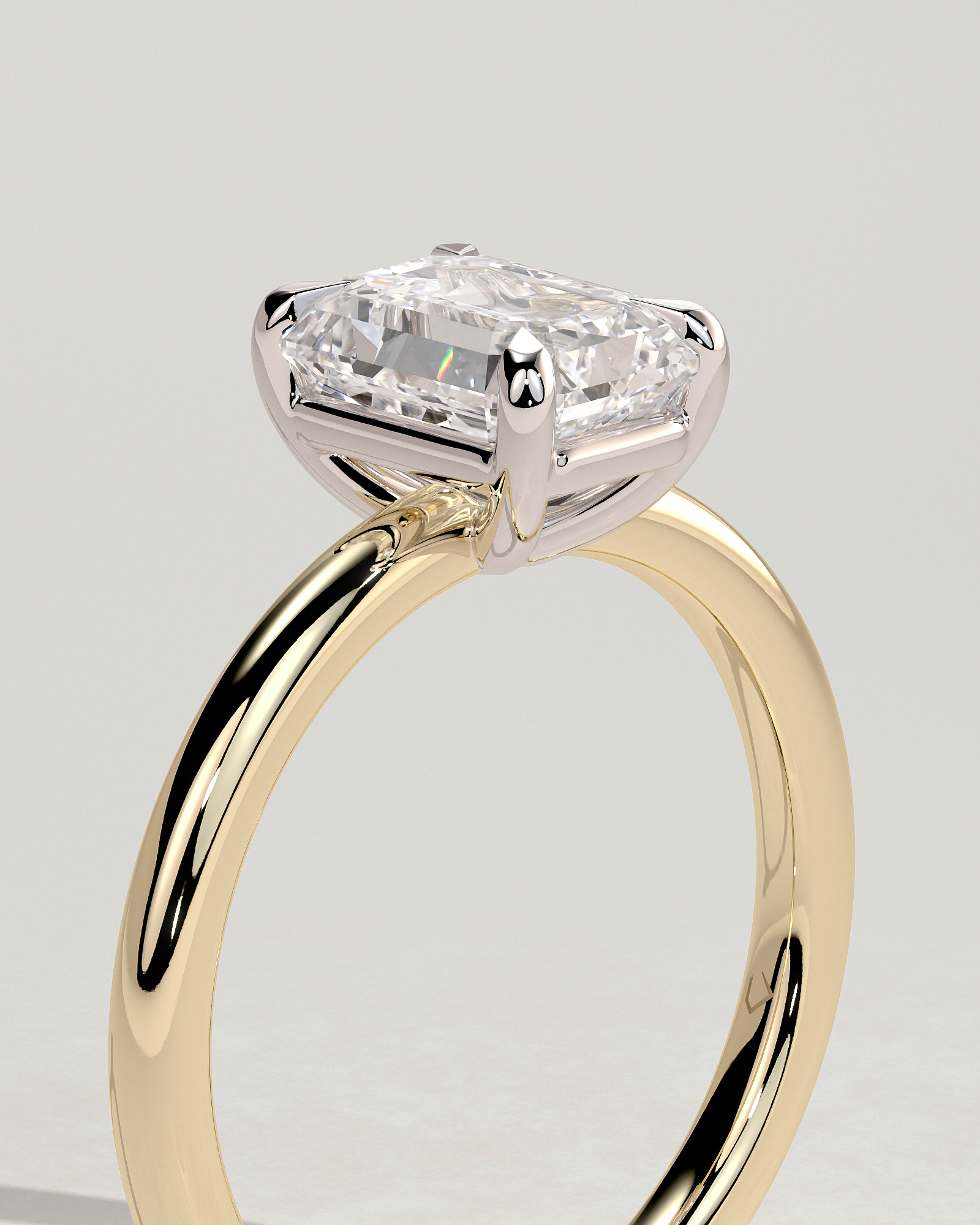 Alina - 4 Claw Emerald Solitaire - 18k Yellow Gold / 18k White Gold Low Setting