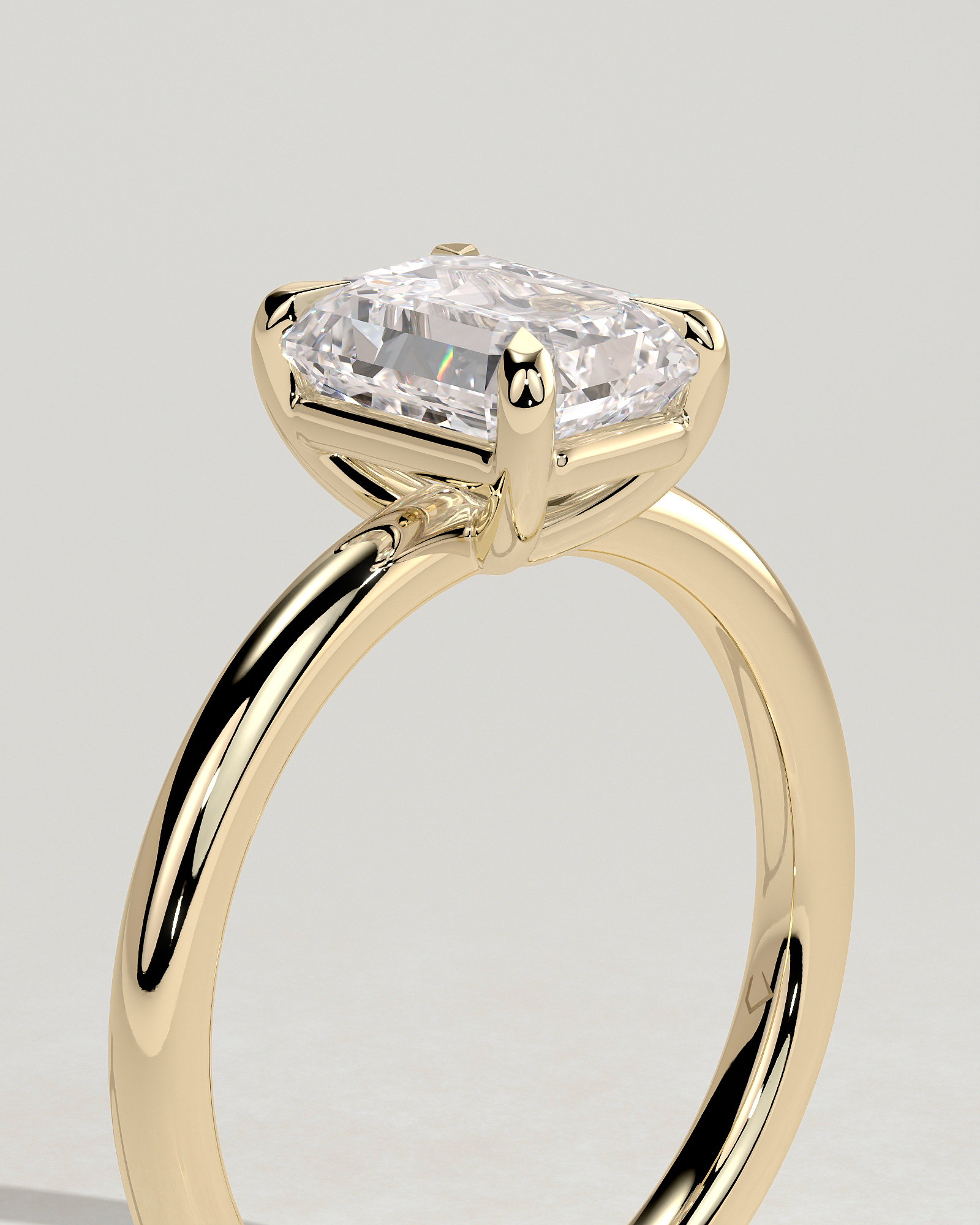Alina - 4 Claw Emerald Solitaire - 18k Yellow Gold Low Setting
