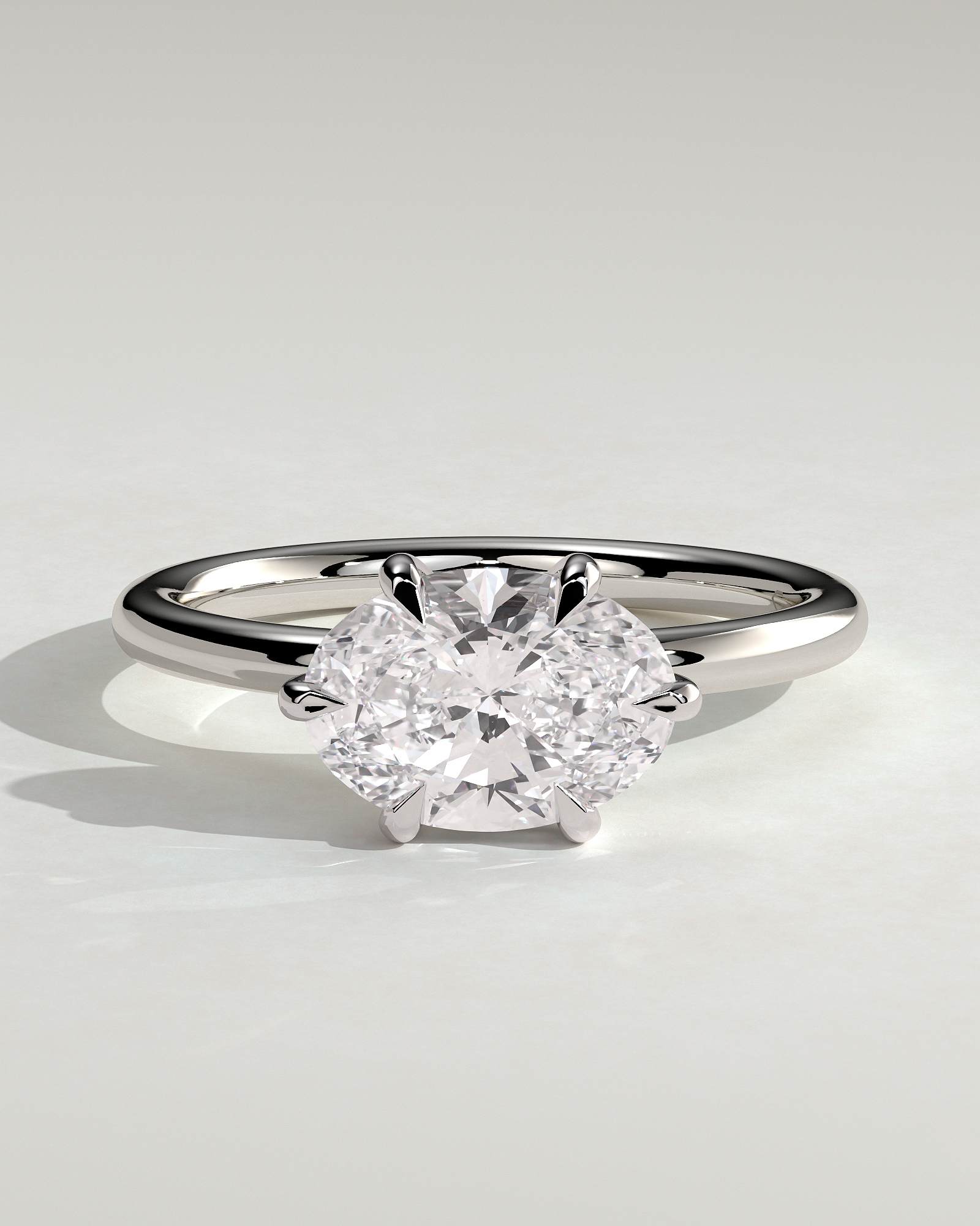 Allison - Oval East-West Solitaire - 18k White Gold