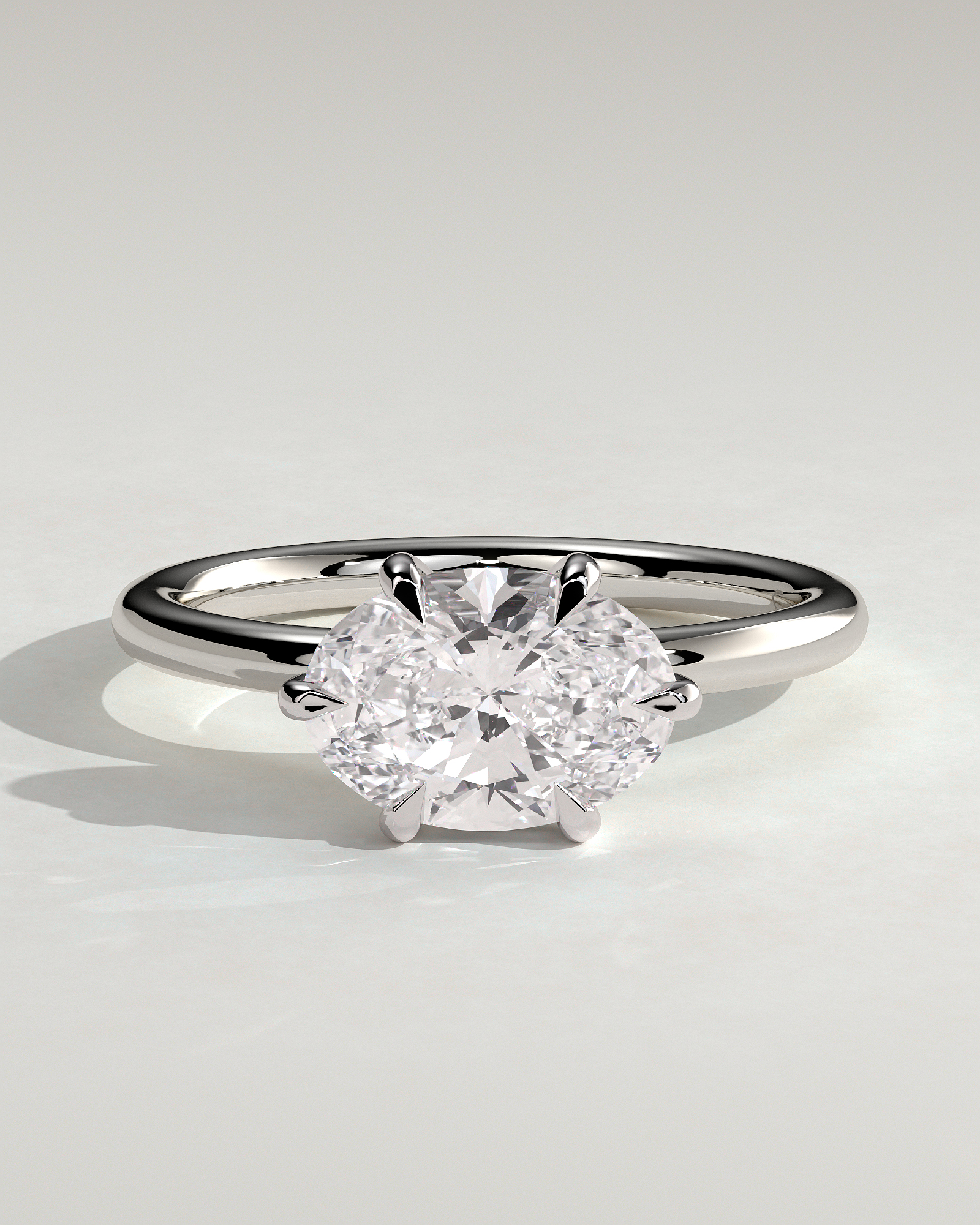 Allison - Oval East-West Solitaire - 18k White Gold
