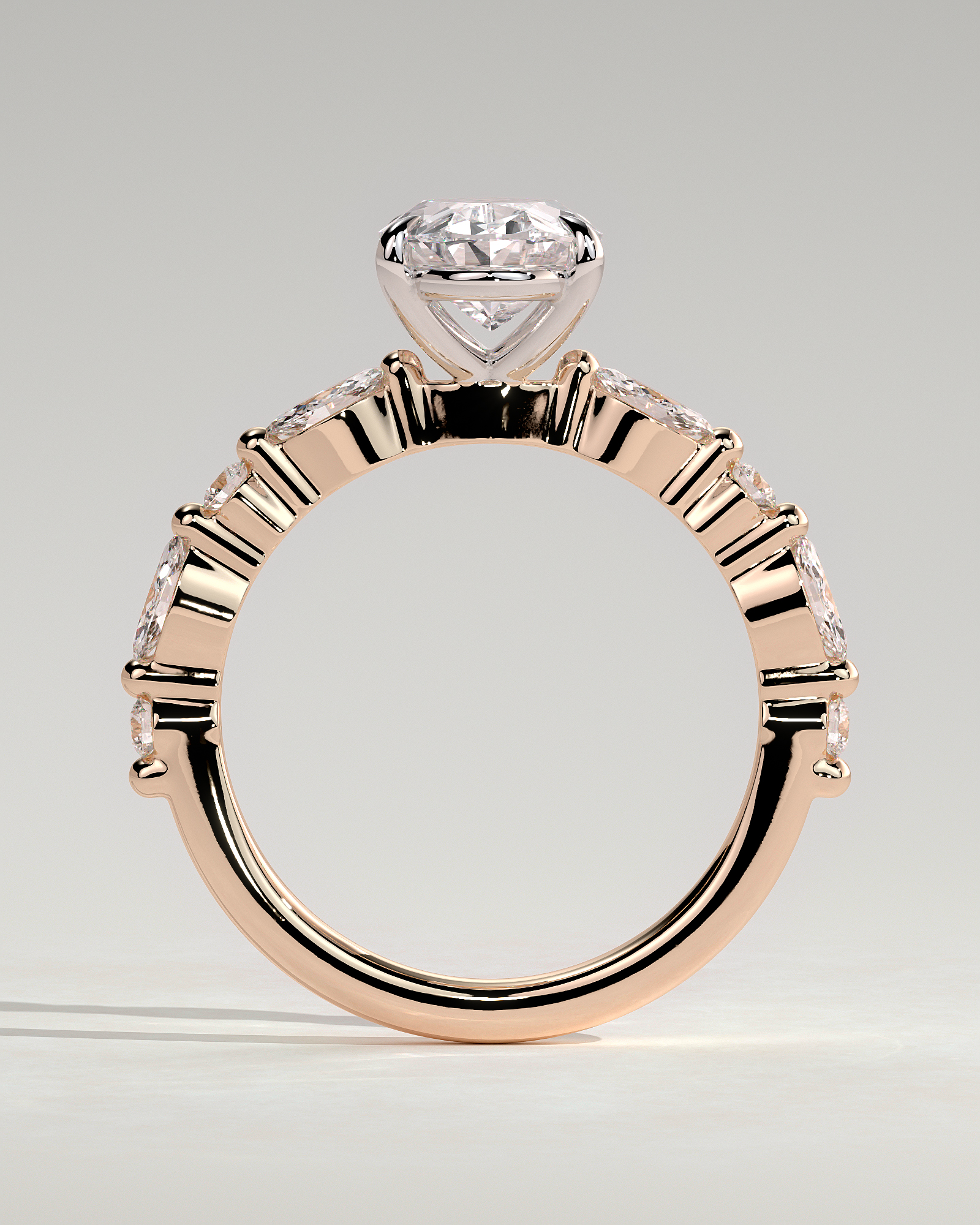 Alyssa  Oval Solitaire with Accent Stones - 18k Rose Gold / 18k White Gold