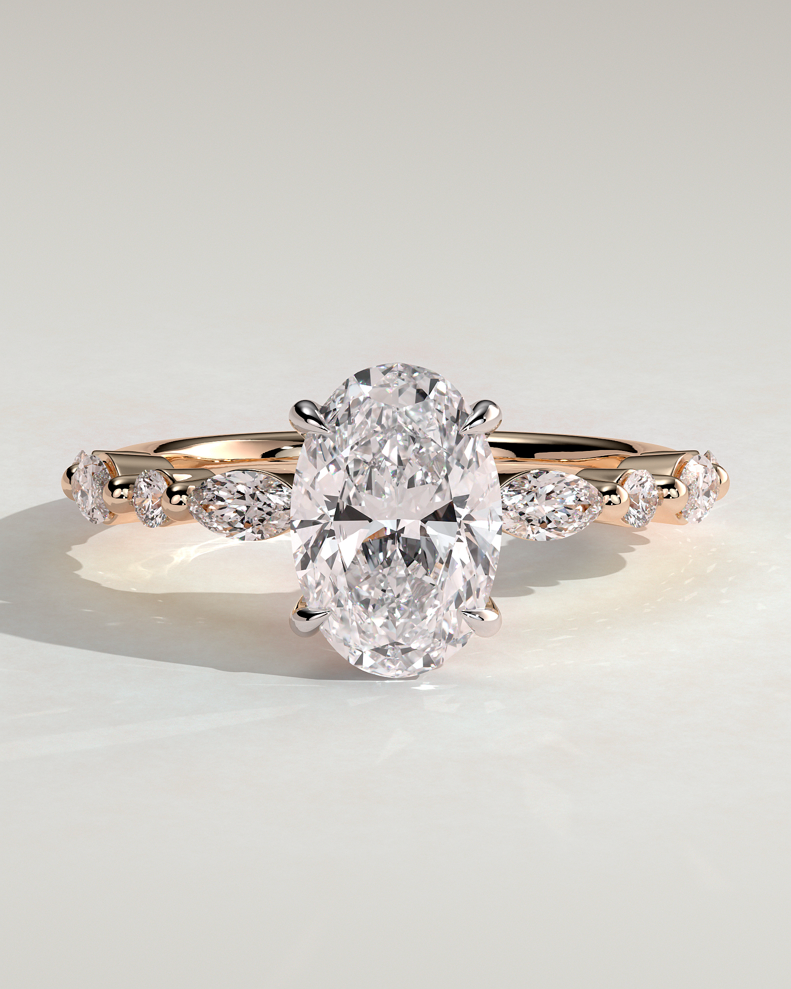 Alyssa  Oval Solitaire with Accent Stones - 18k Rose Gold / 18k White Gold