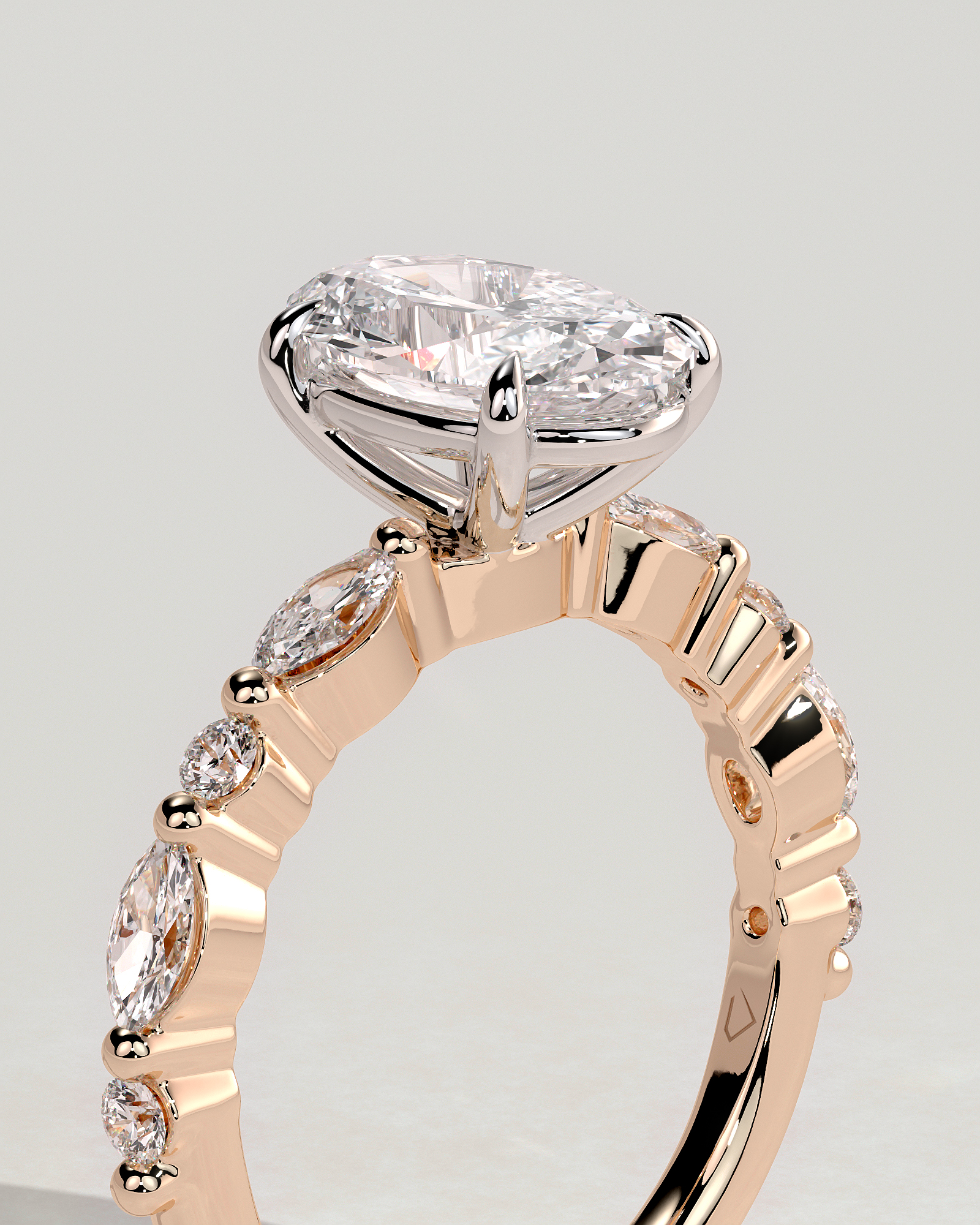 Alyssa  Oval Solitaire with Accent Stones - 18k Rose Gold / 18k White Gold
