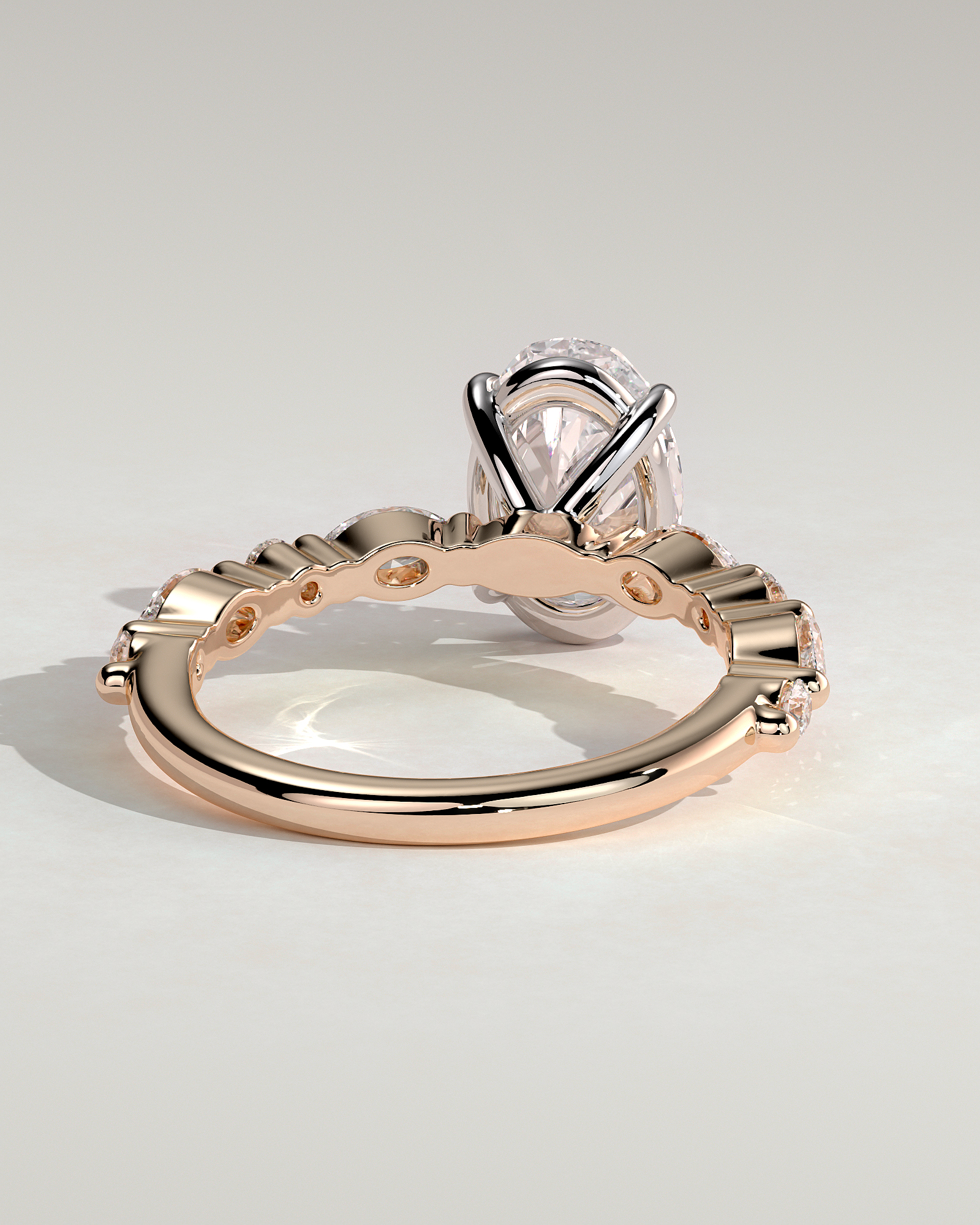 Alyssa  Oval Solitaire with Accent Stones - 18k Rose Gold / 18k White Gold