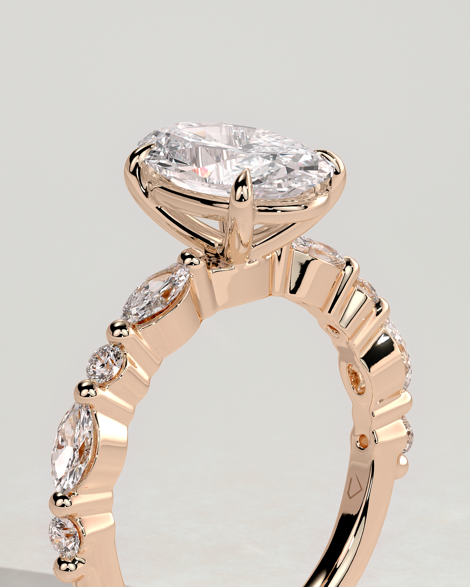 Alyssa  Oval Solitaire with Accent Stones - 18k Rose Gold