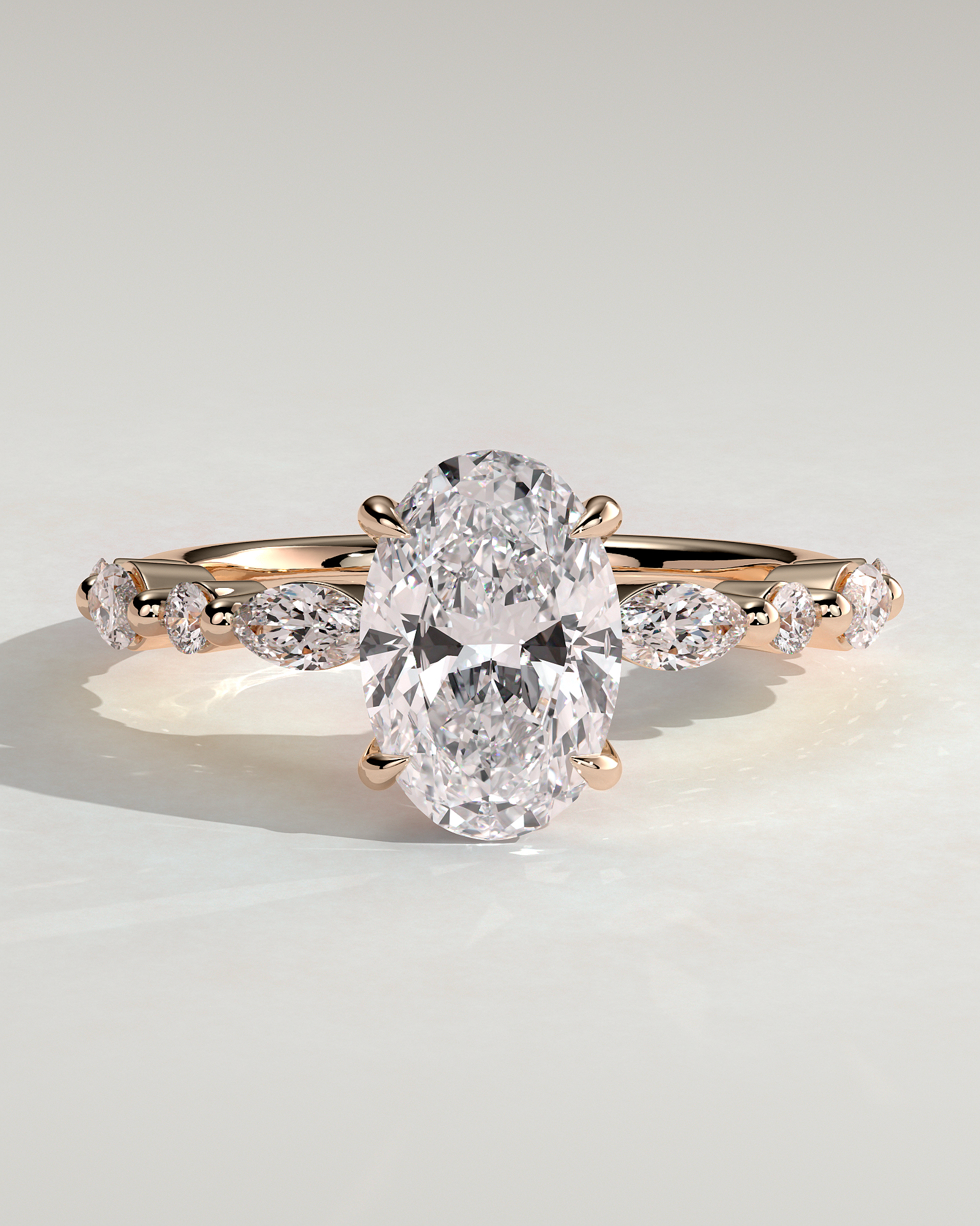 Alyssa  Oval Solitaire with Accent Stones - 18k Rose Gold