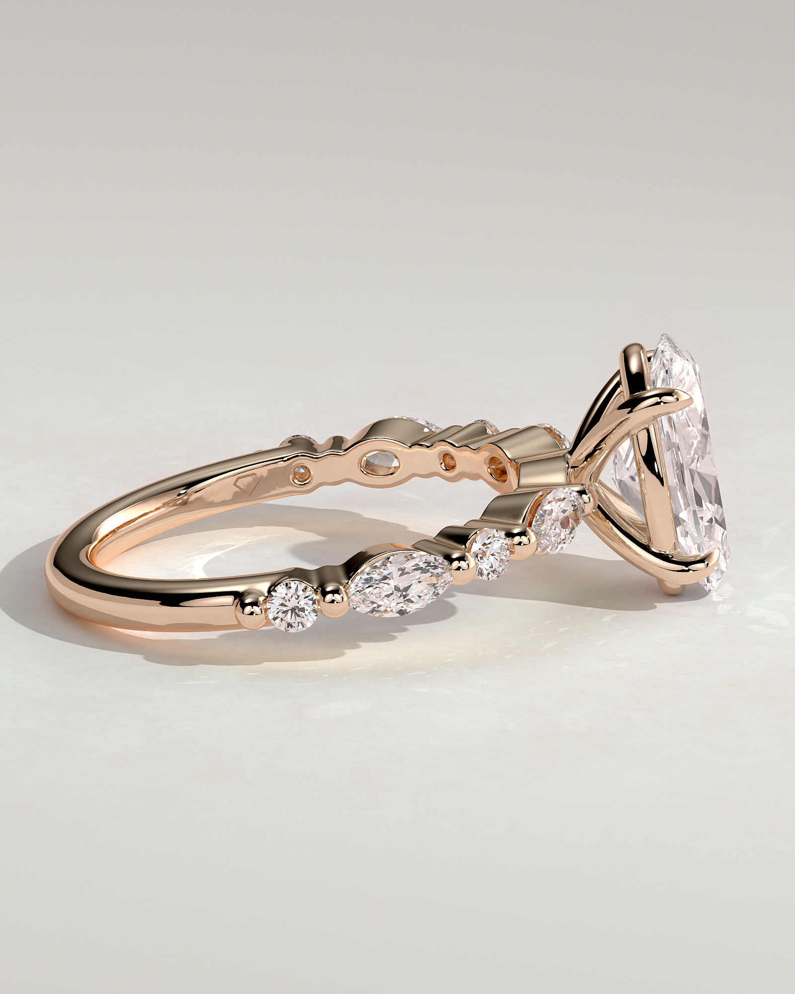 Alyssa  Oval Solitaire with Accent Stones - 18k Rose Gold