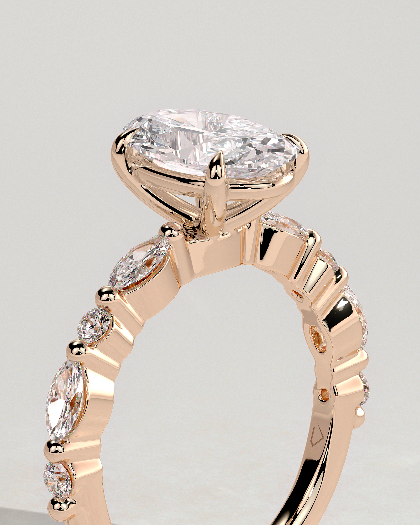 Alyssa  Oval Solitaire with Accent Stones - 18k Rose Gold