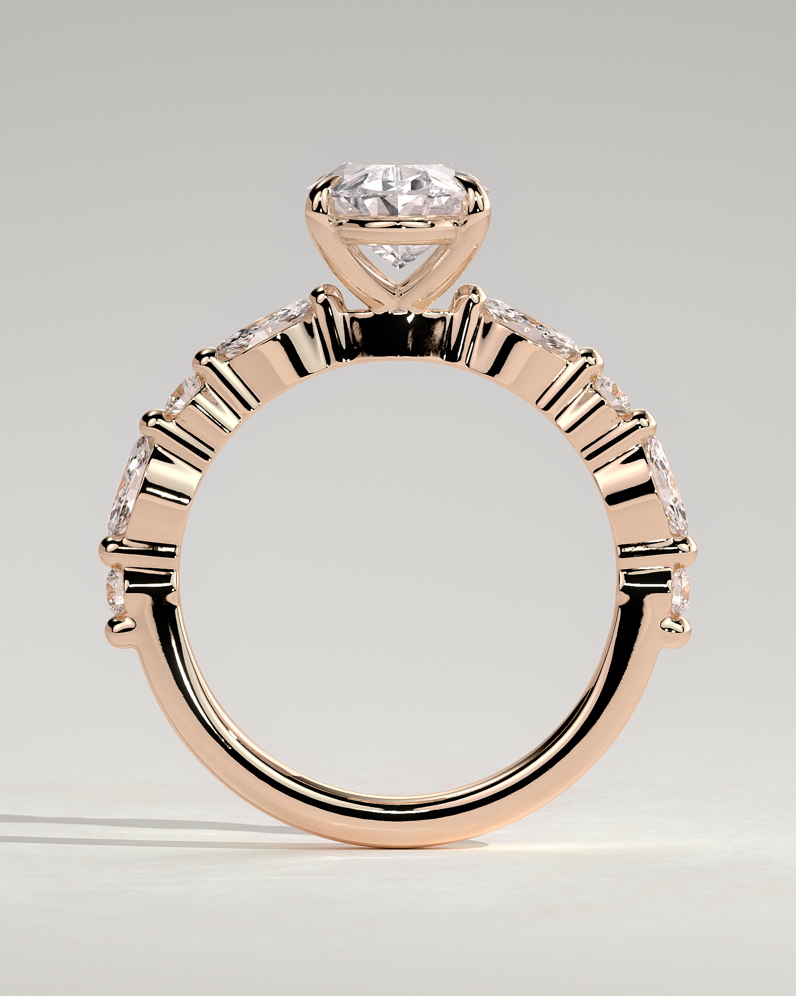 Alyssa  Oval Solitaire with Accent Stones - 18k Rose Gold