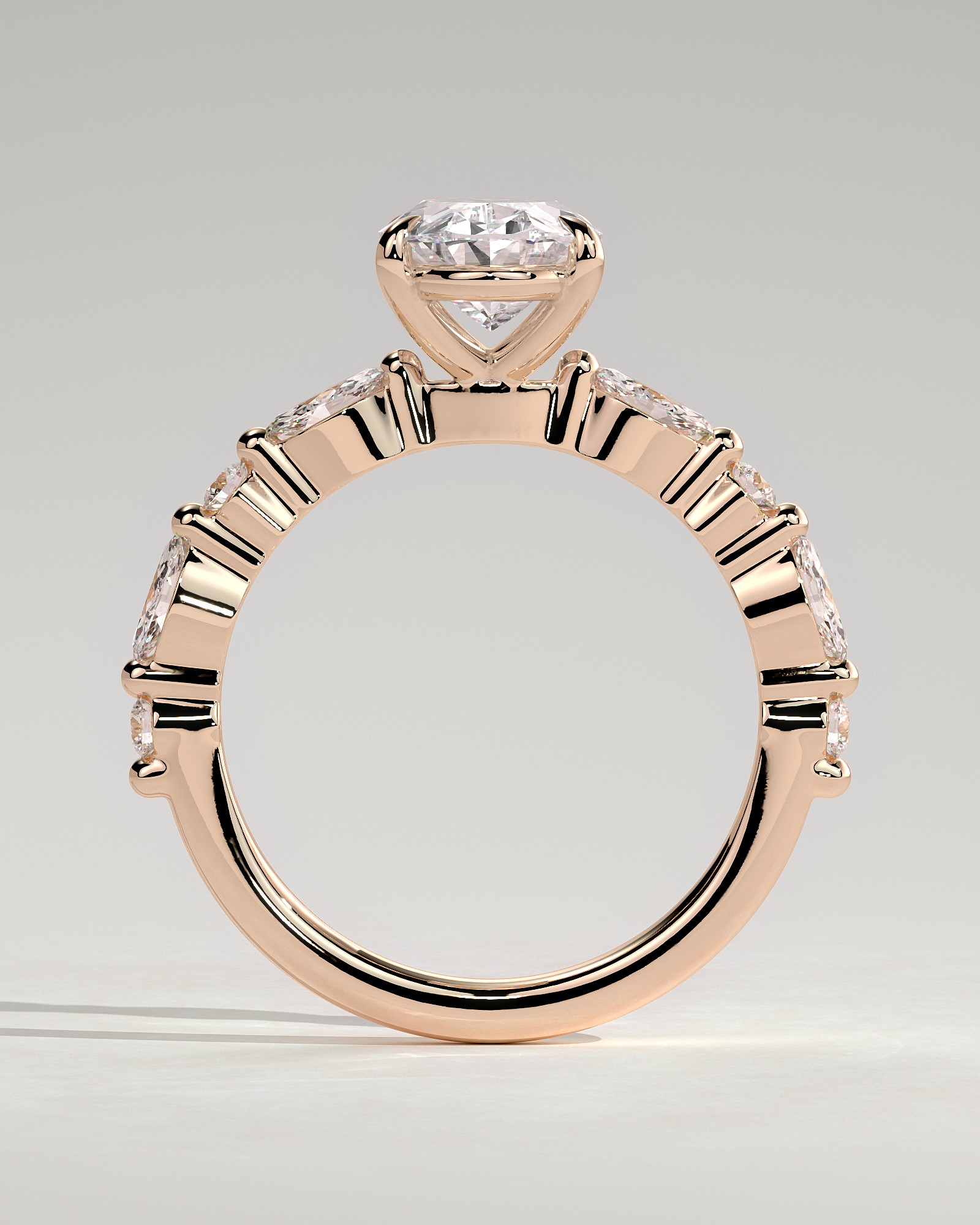 Alyssa  Oval Solitaire with Accent Stones - 18k Rose Gold
