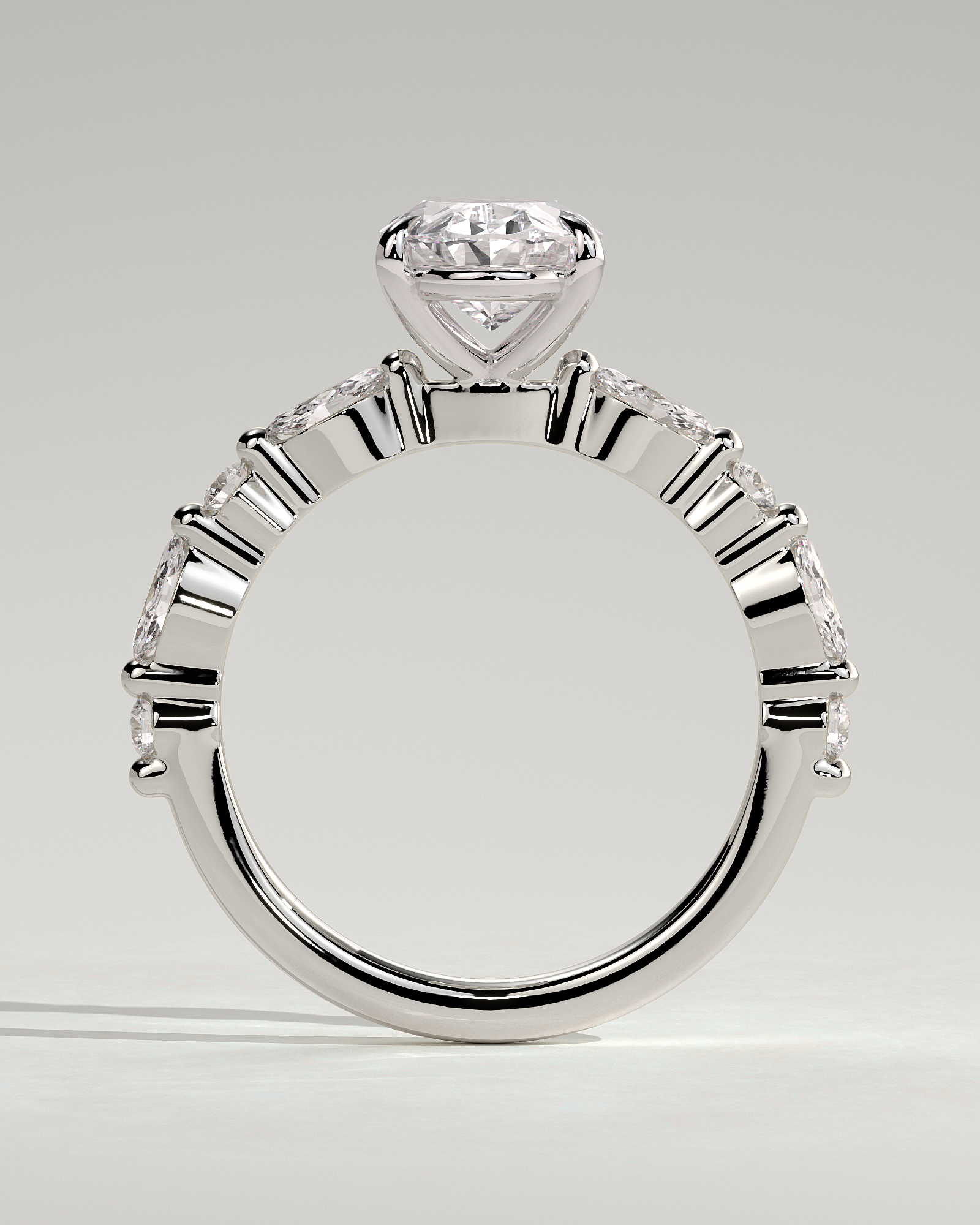 Alyssa  Oval Solitaire with Accent Stones - 18k White Gold