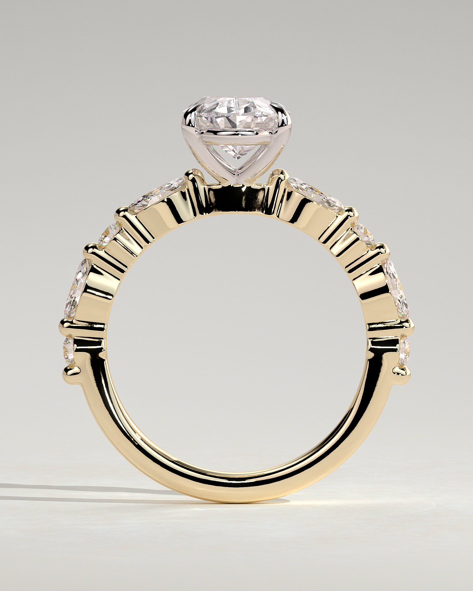 Alyssa  Oval Solitaire with Accent Stones - 18k Yellow Gold / 18k White Gold