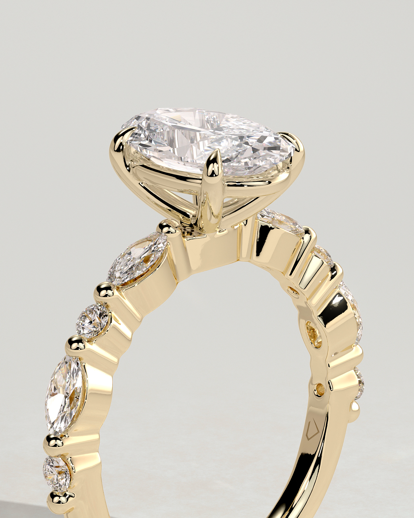 Alyssa  Oval Solitaire with Accent Stones - 18k Yellow Gold