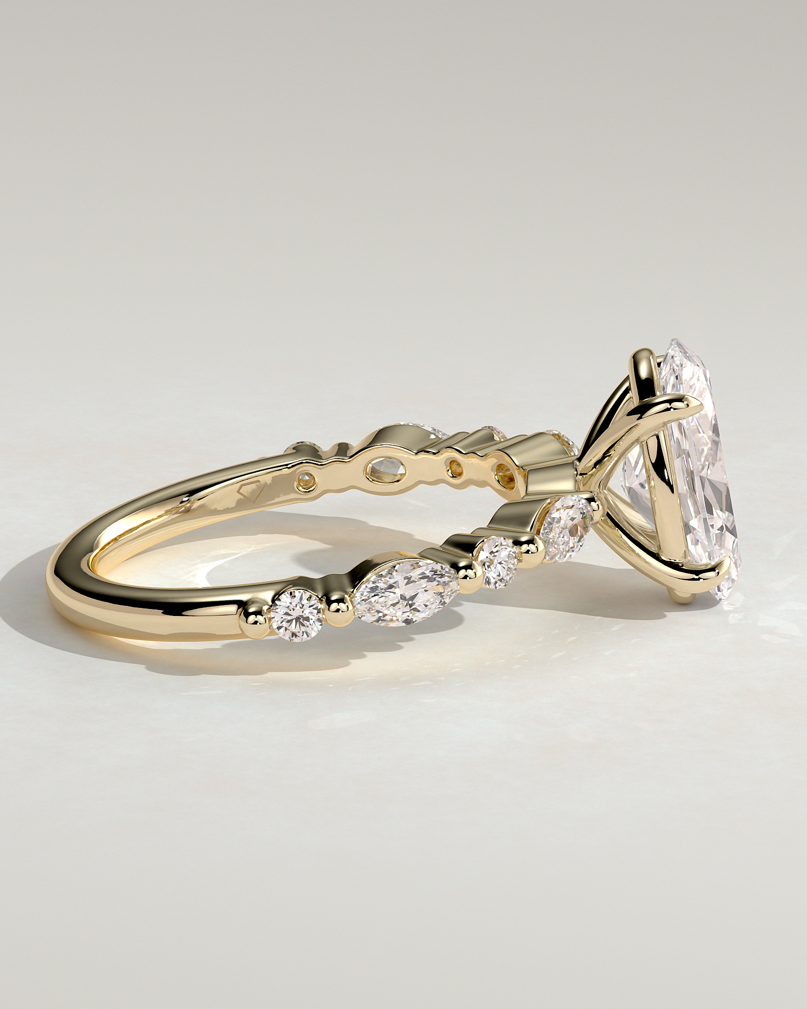 Alyssa  Oval Solitaire with Accent Stones - 18k Yellow Gold