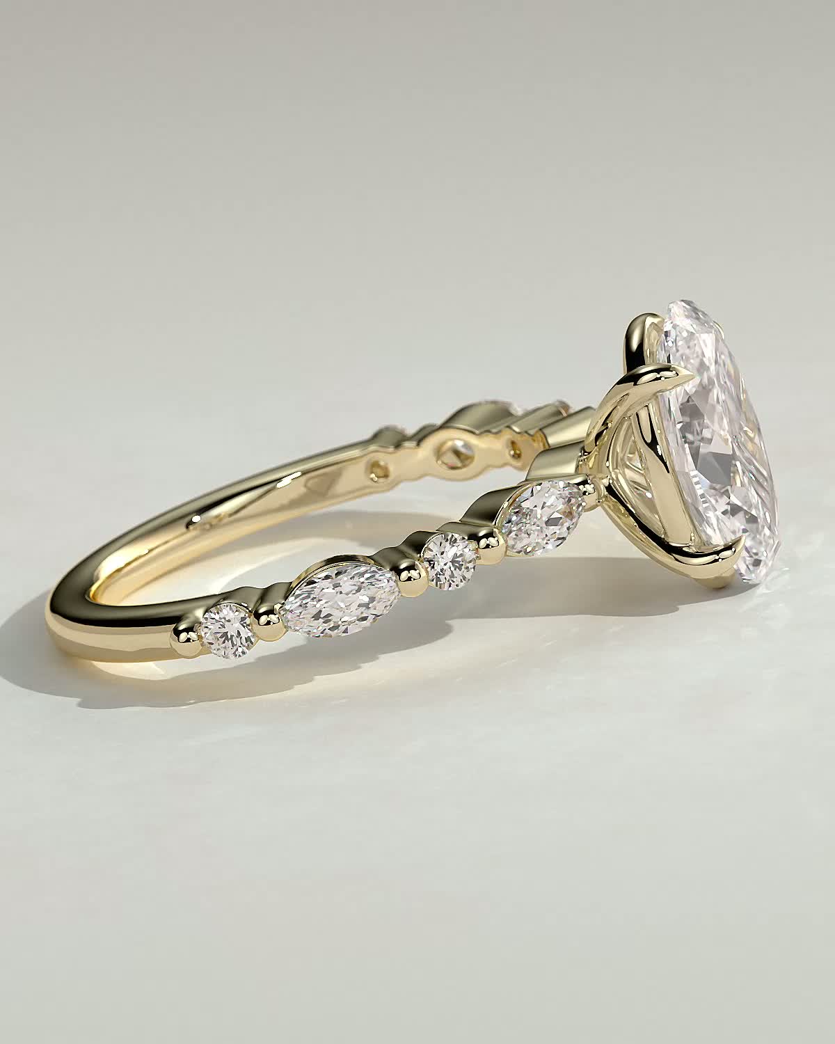 Alyssa  Oval Solitaire with Accent Stones - 18k Yellow Gold