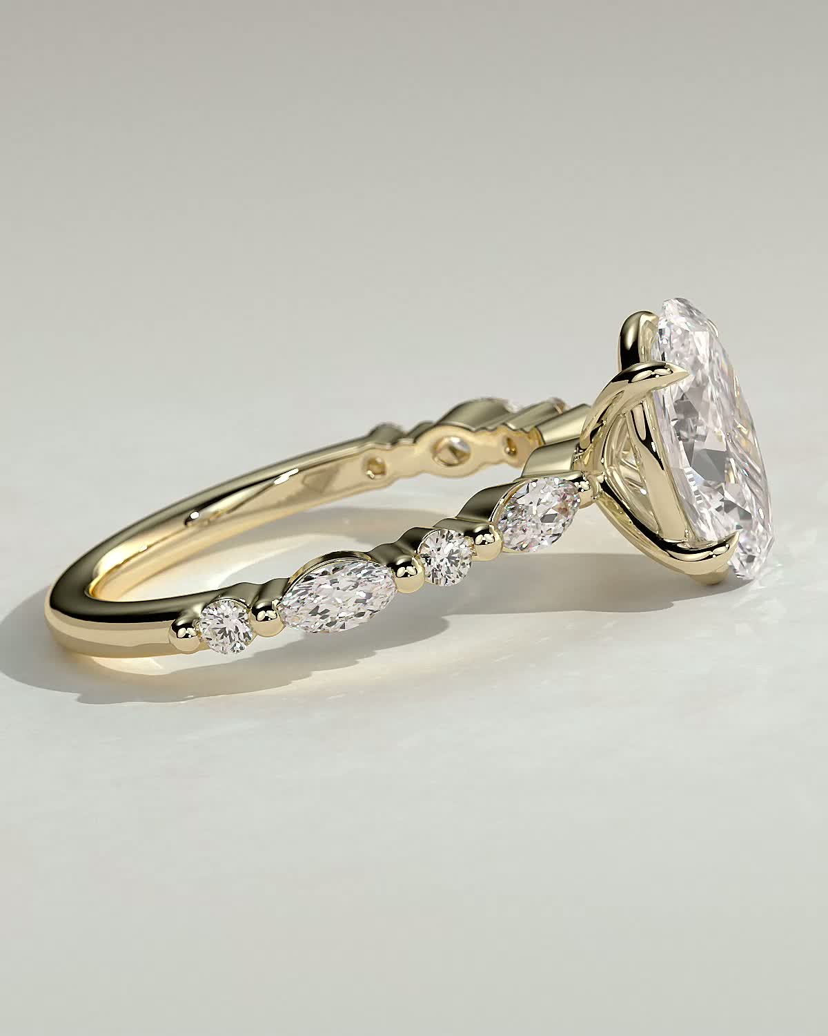 Alyssa  Oval Solitaire with Accent Stones - 18k Yellow Gold