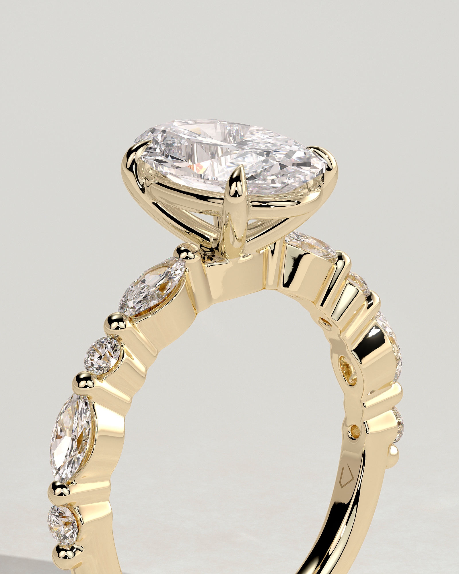 Alyssa  Oval Solitaire with Accent Stones - 18k Yellow Gold