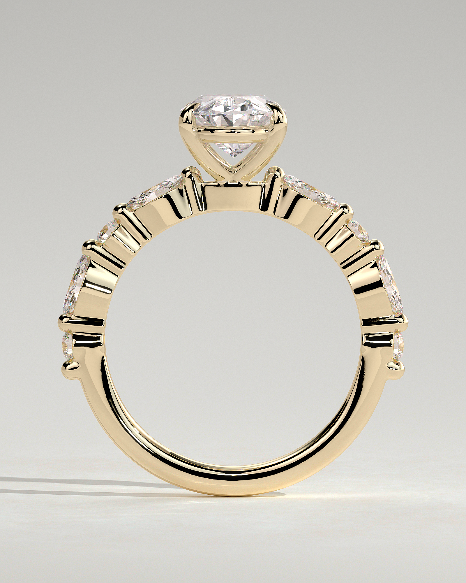 Alyssa  Oval Solitaire with Accent Stones - 18k Yellow Gold