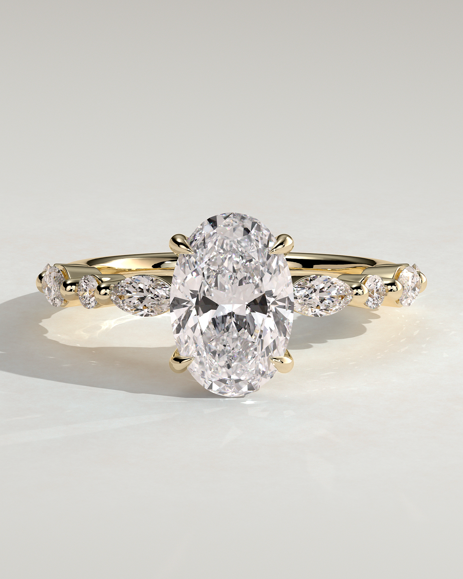 Alyssa  Oval Solitaire with Accent Stones - 18k Yellow Gold