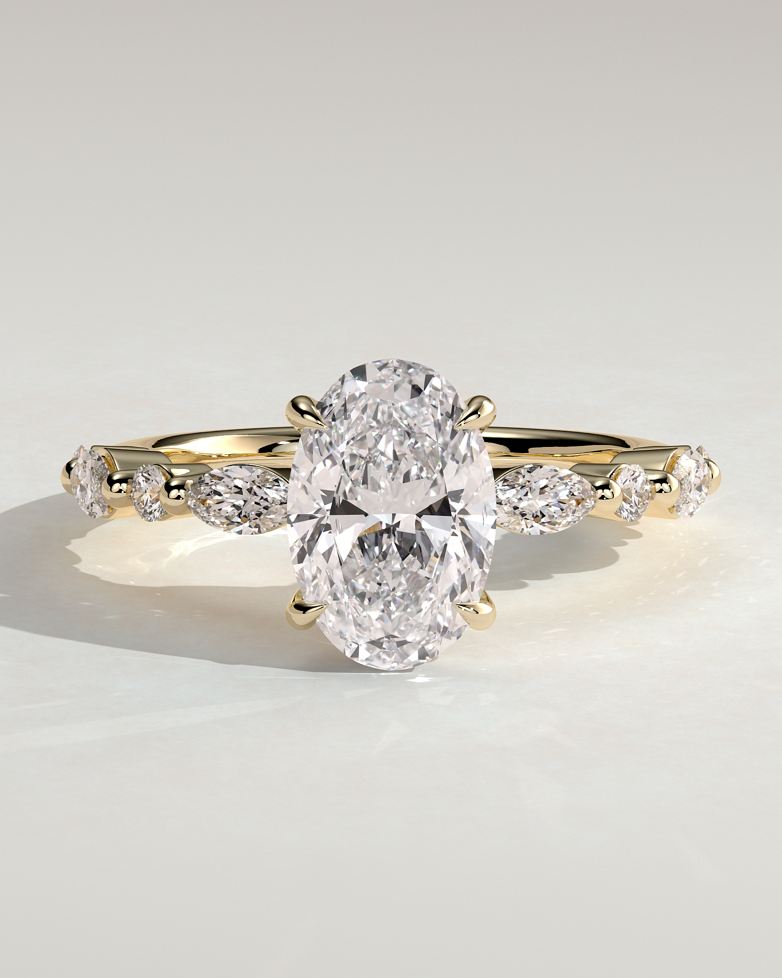 Alyssa  Oval Solitaire with Accent Stones - 18k Yellow Gold