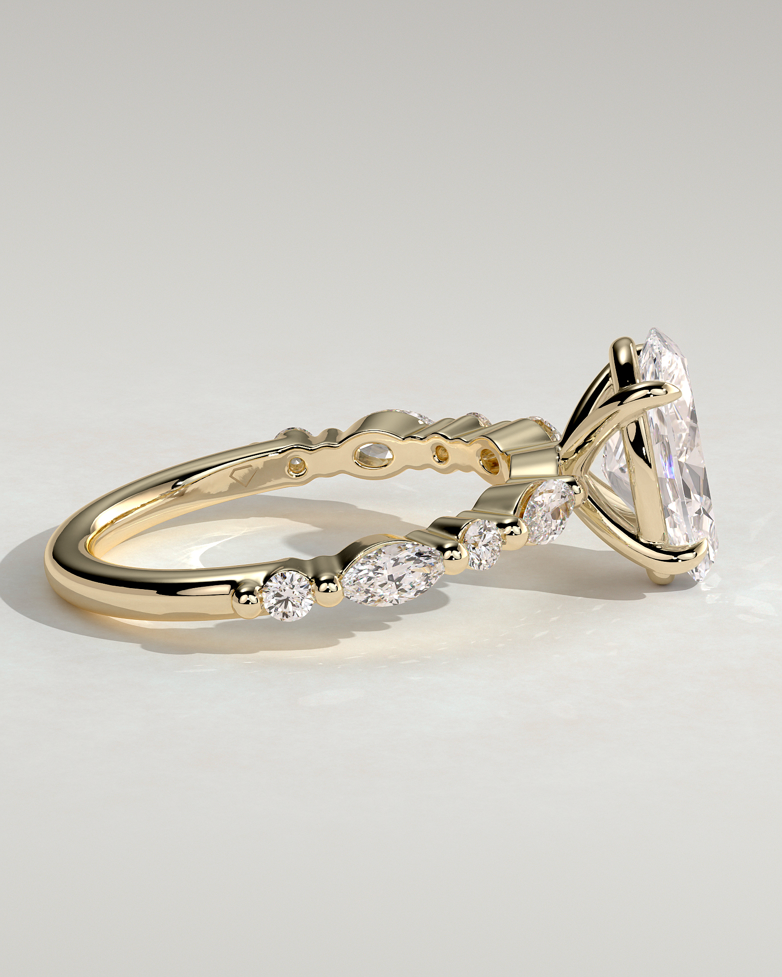 Alyssa  Oval Solitaire with Accent Stones - 18k Yellow Gold
