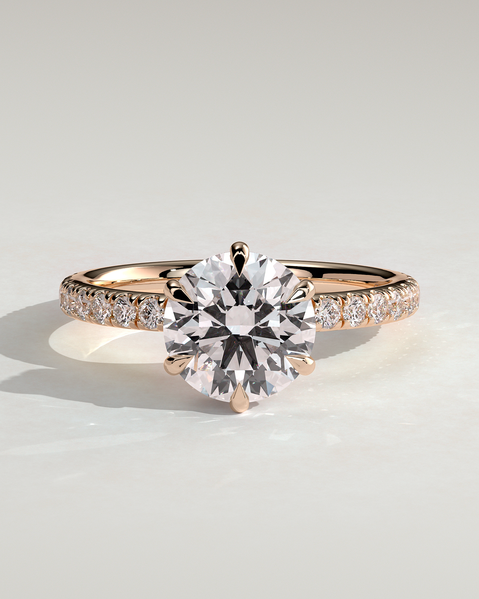 Amanda - 6 Claw Pav Round Solitaire with Hidden Halo - 18k Rose Gold