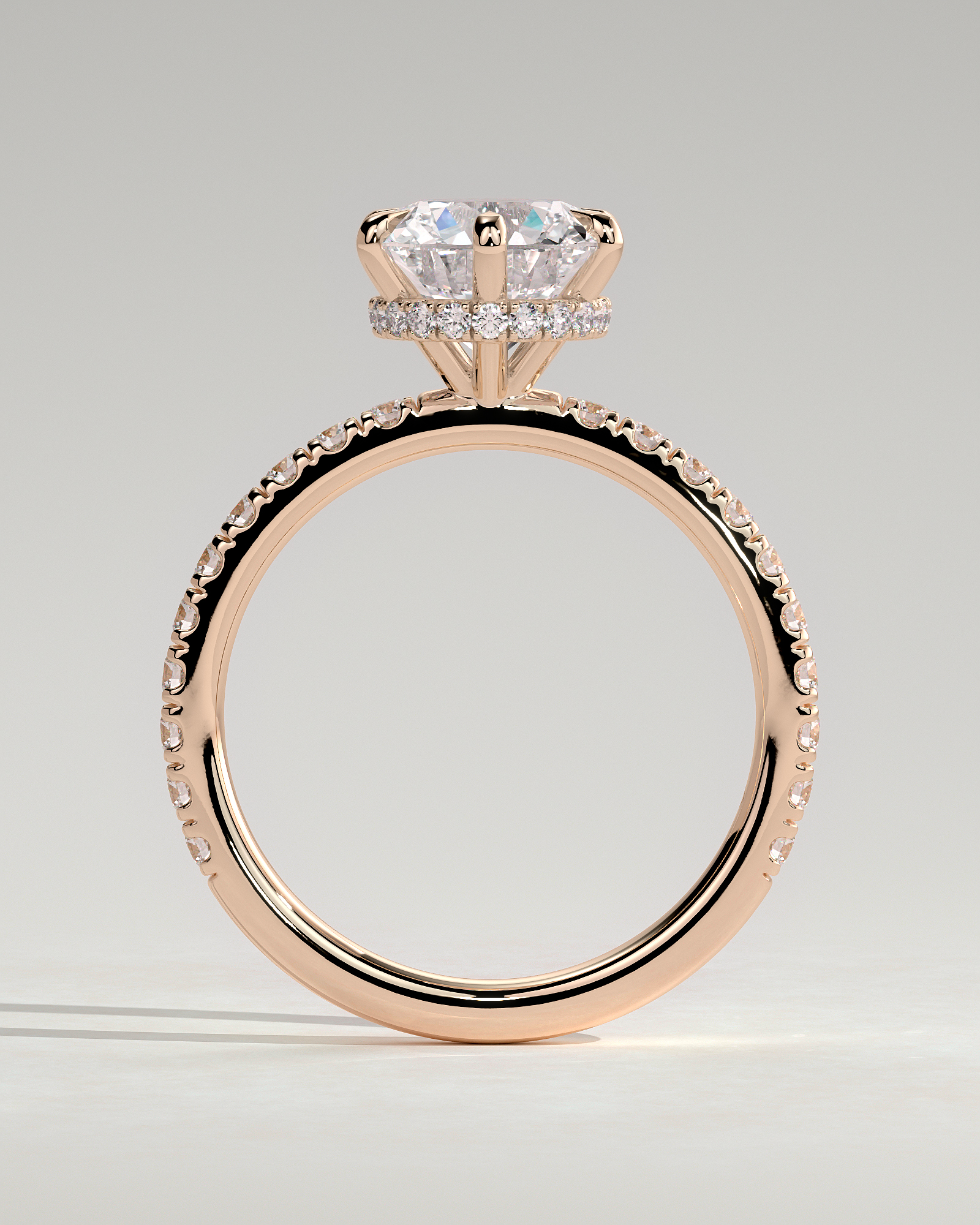 Amanda - 6 Claw Pav Round Solitaire with Hidden Halo - 18k Rose Gold