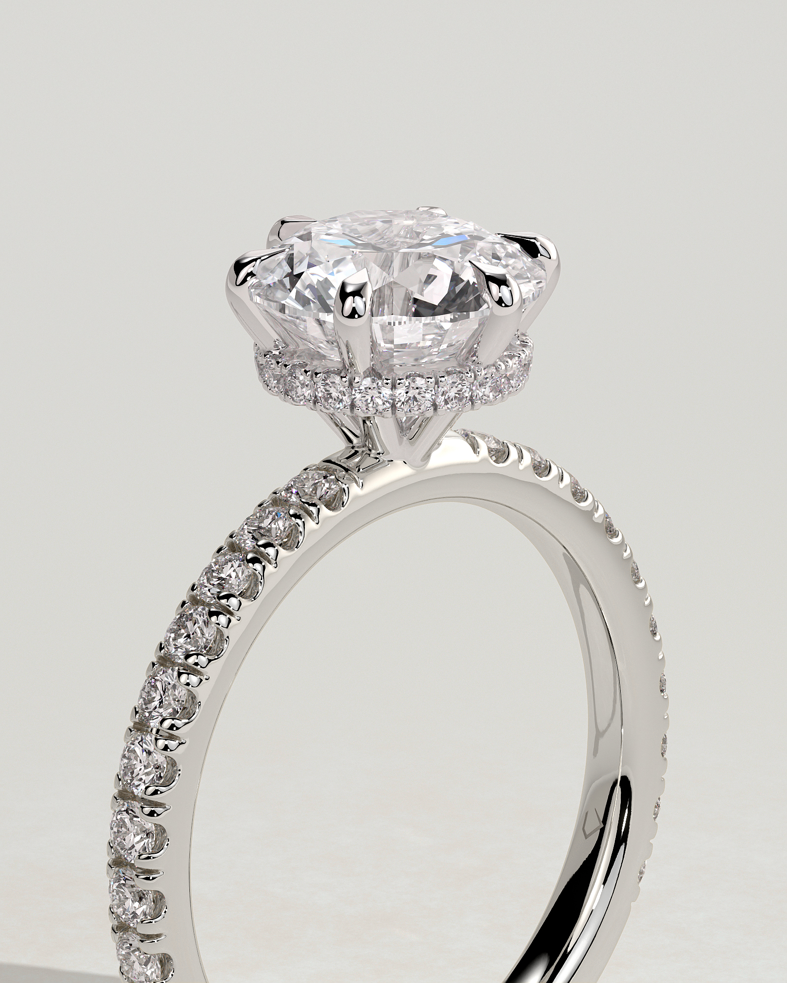 Amanda - 6 Claw Pav Round Solitaire with Hidden Halo - 18k White Gold