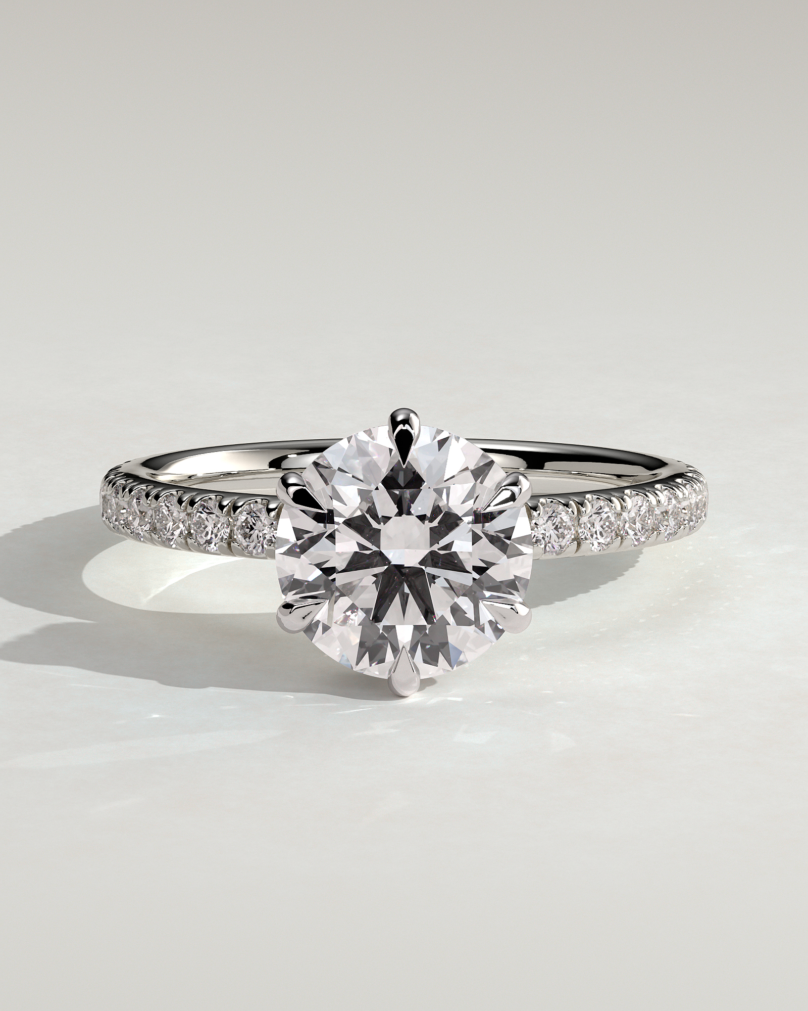 Amanda - 6 Claw Pav Round Solitaire with Hidden Halo - 18k White Gold