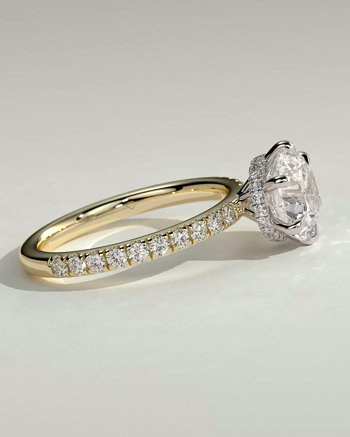 Amanda - 6 Claw Pav Round Solitaire with Hidden Halo - 18k Yellow Gold / 18k White Gold