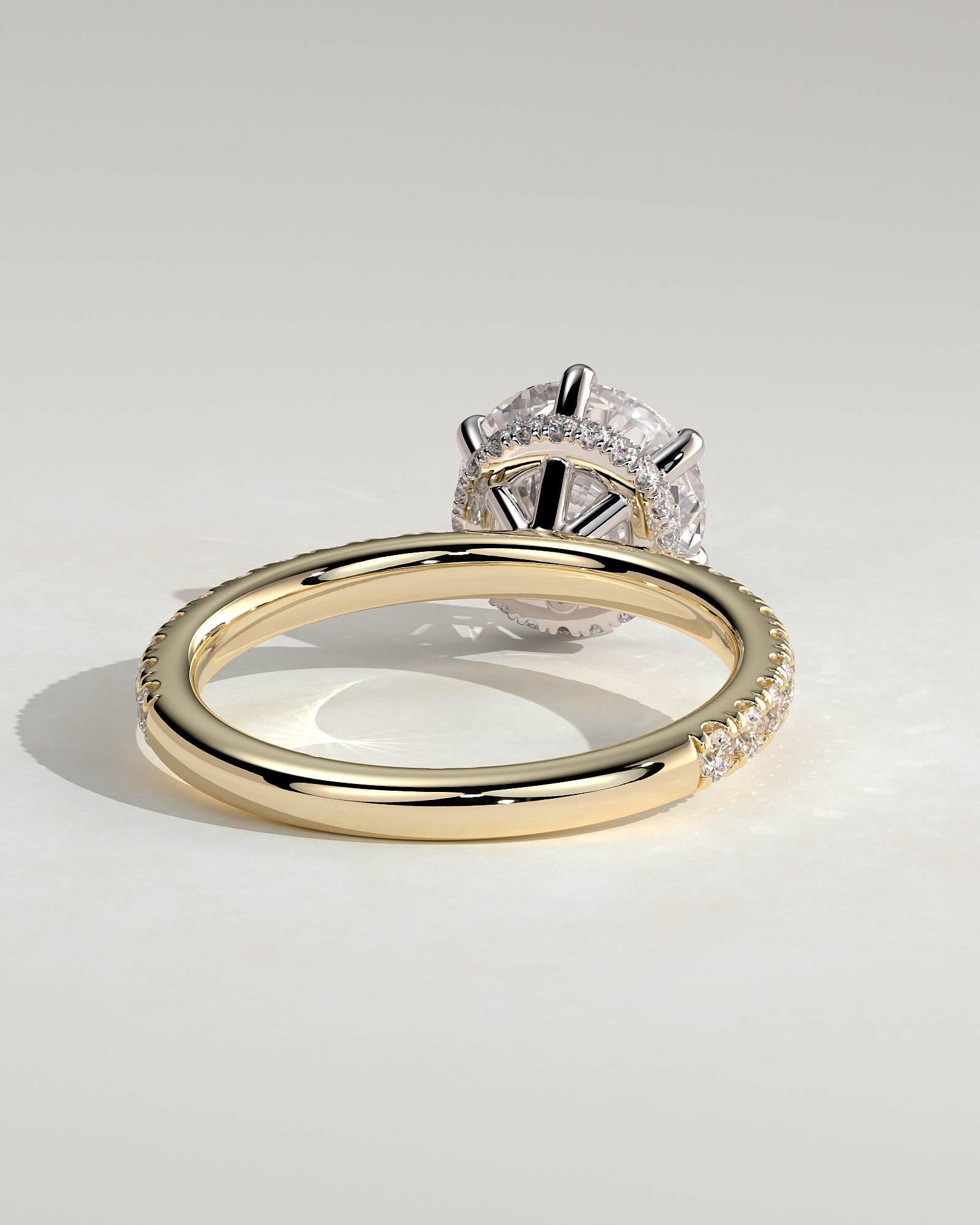 Amanda - 6 Claw Pav Round Solitaire with Hidden Halo - 18k Yellow Gold / 18k White Gold