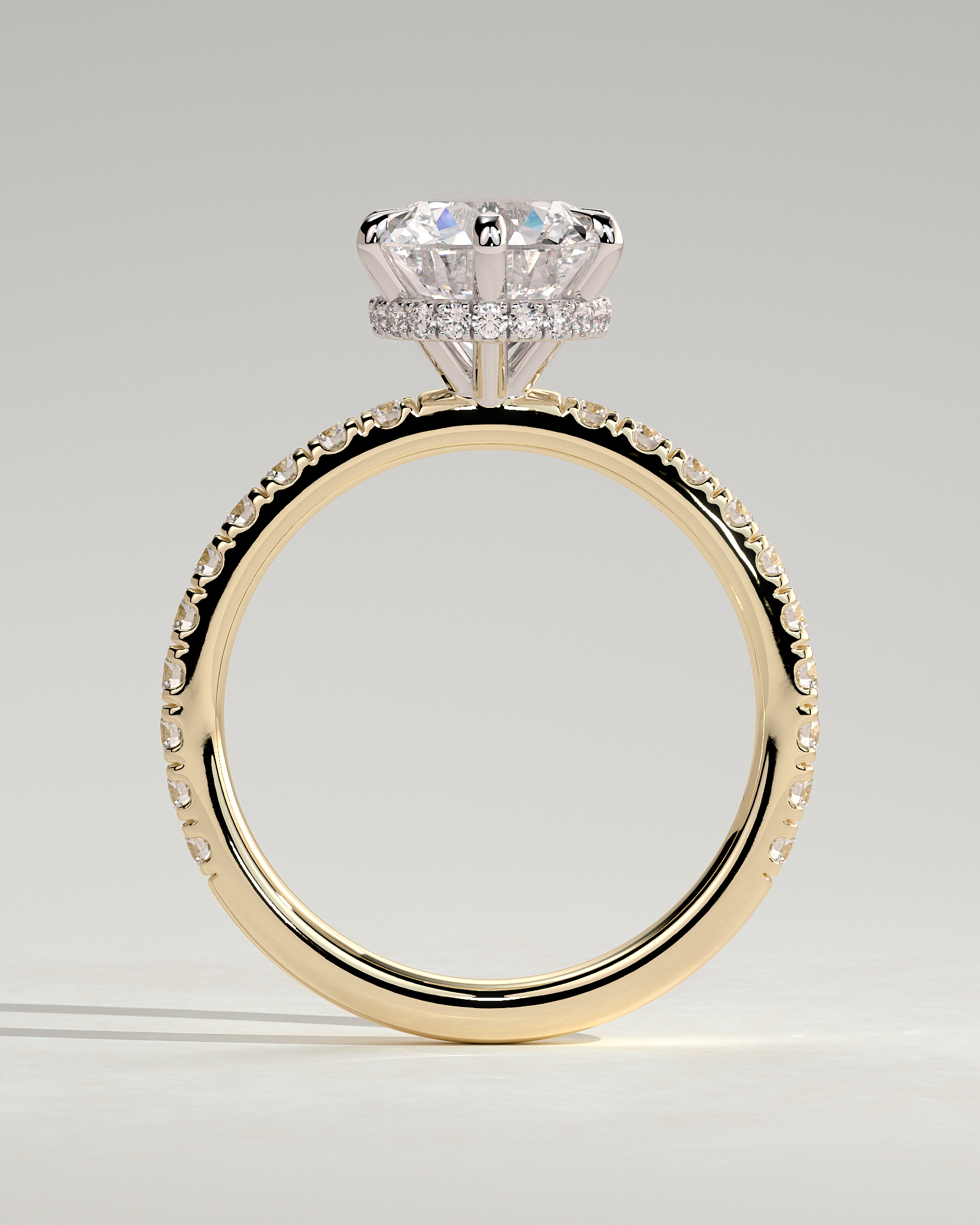 Amanda - 6 Claw Pav Round Solitaire with Hidden Halo - 18k Yellow Gold / 18k White Gold