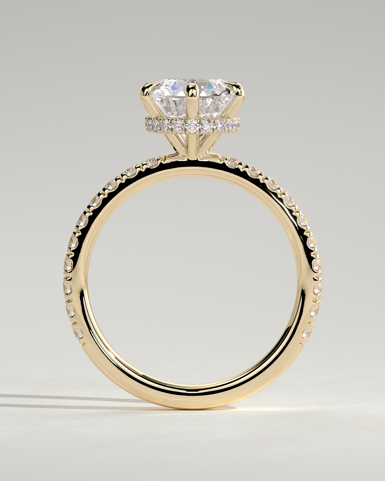 Amanda - 6 Claw Pav Round Solitaire with Hidden Halo - 18k Yellow Gold