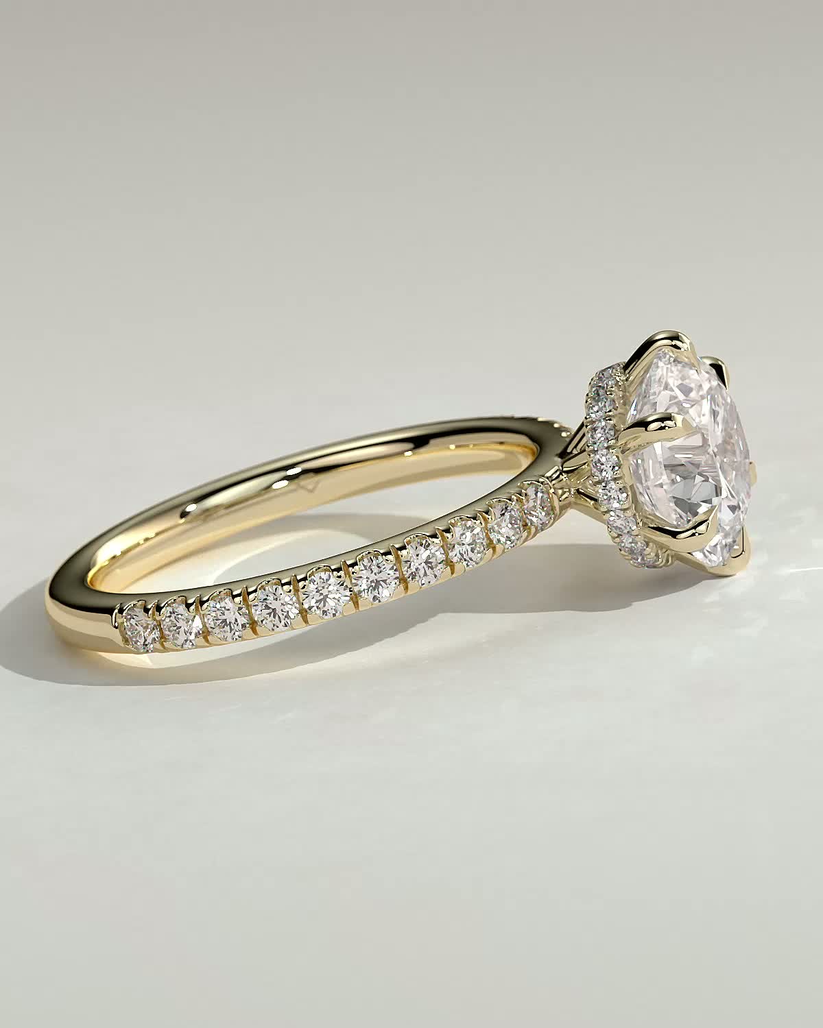 Amanda - 6 Claw Pav Round Solitaire with Hidden Halo - 18k Yellow Gold