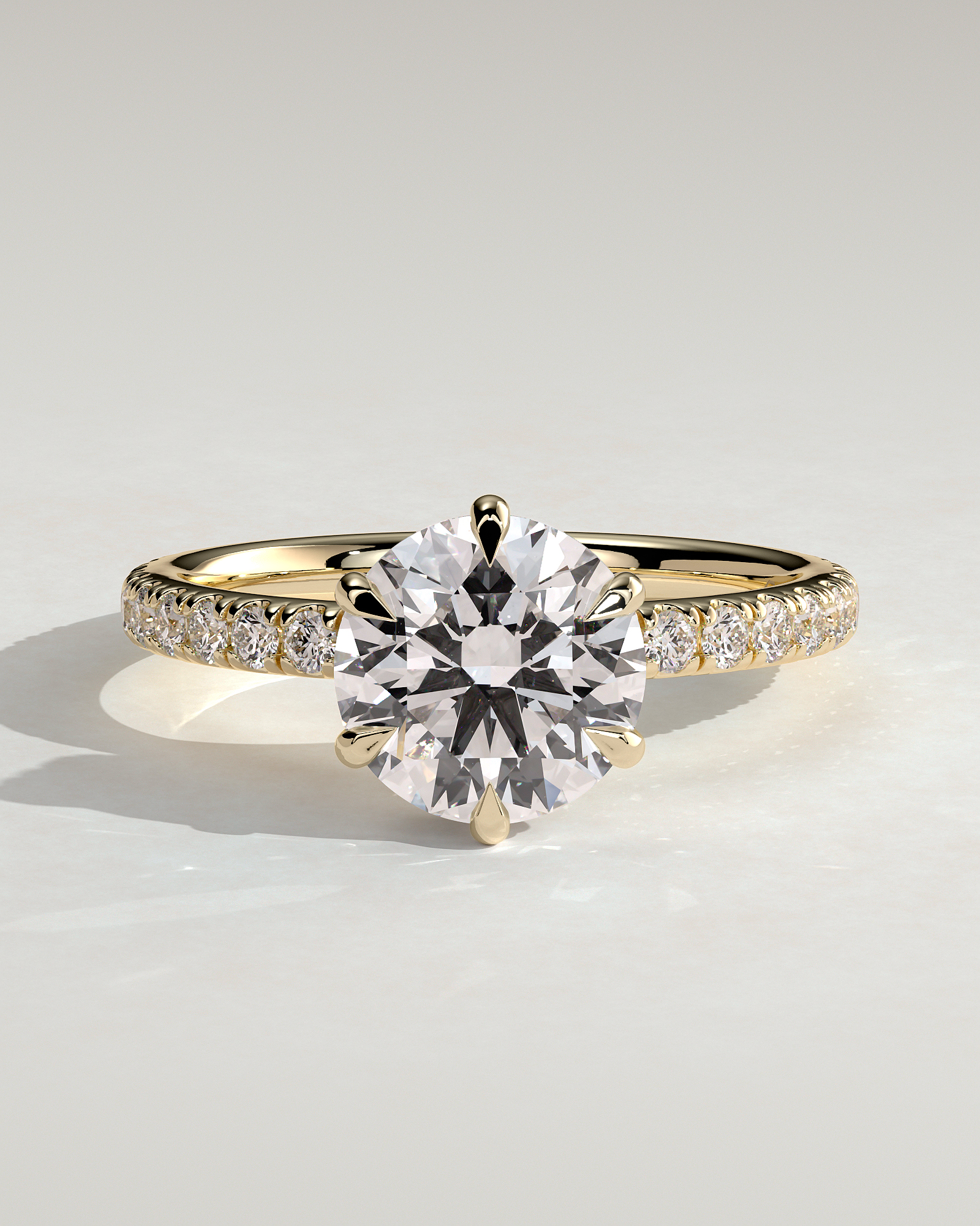 Amanda - 6 Claw Pav Round Solitaire with Hidden Halo - 18k Yellow Gold