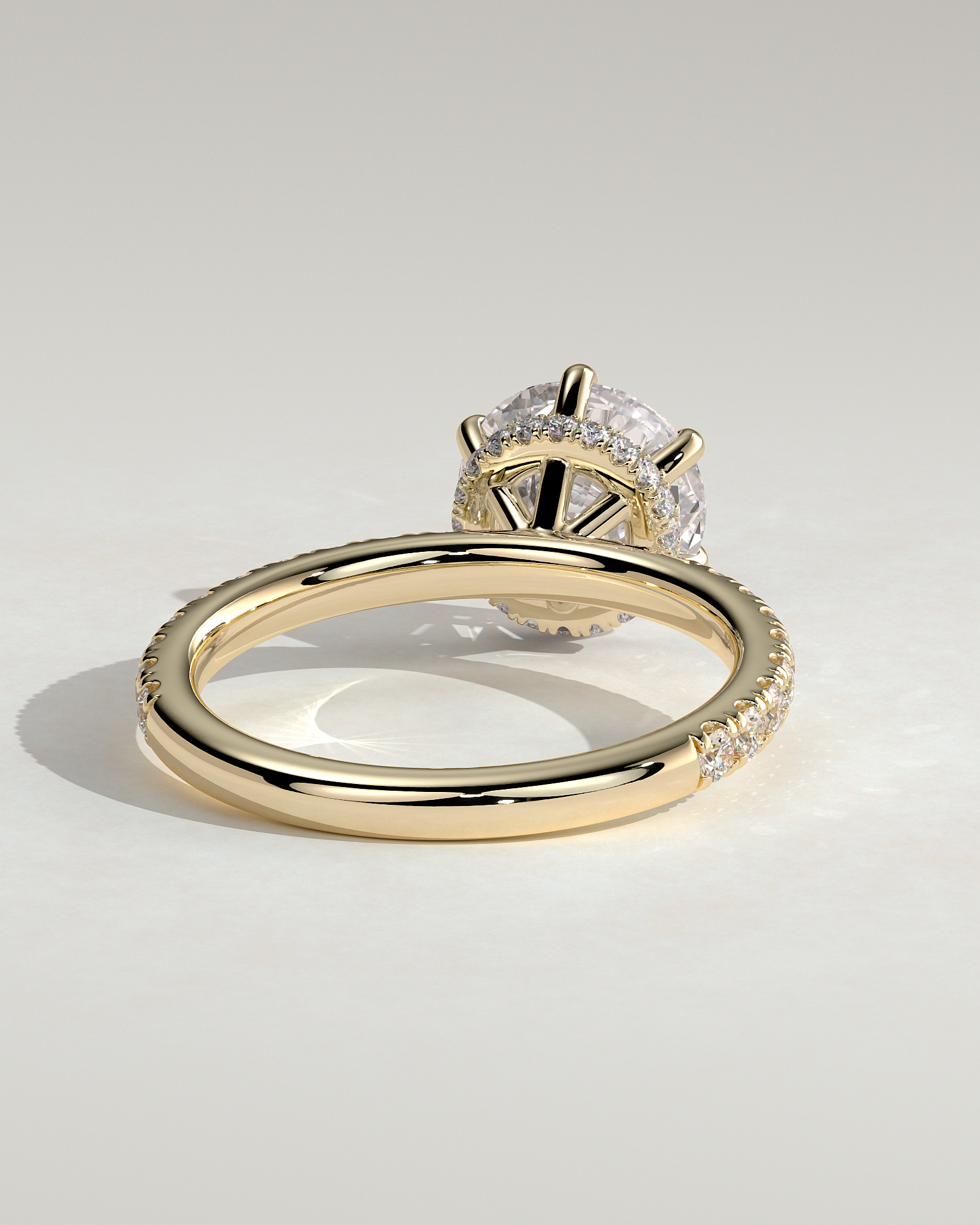 Amanda - 6 Claw Pav Round Solitaire with Hidden Halo - 18k Yellow Gold