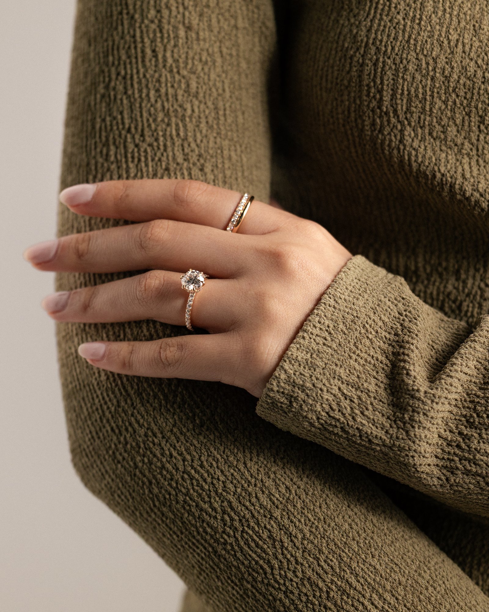 Amanda - 6 Claw Pav Round Solitaire with Hidden Halo Lifestyle Image